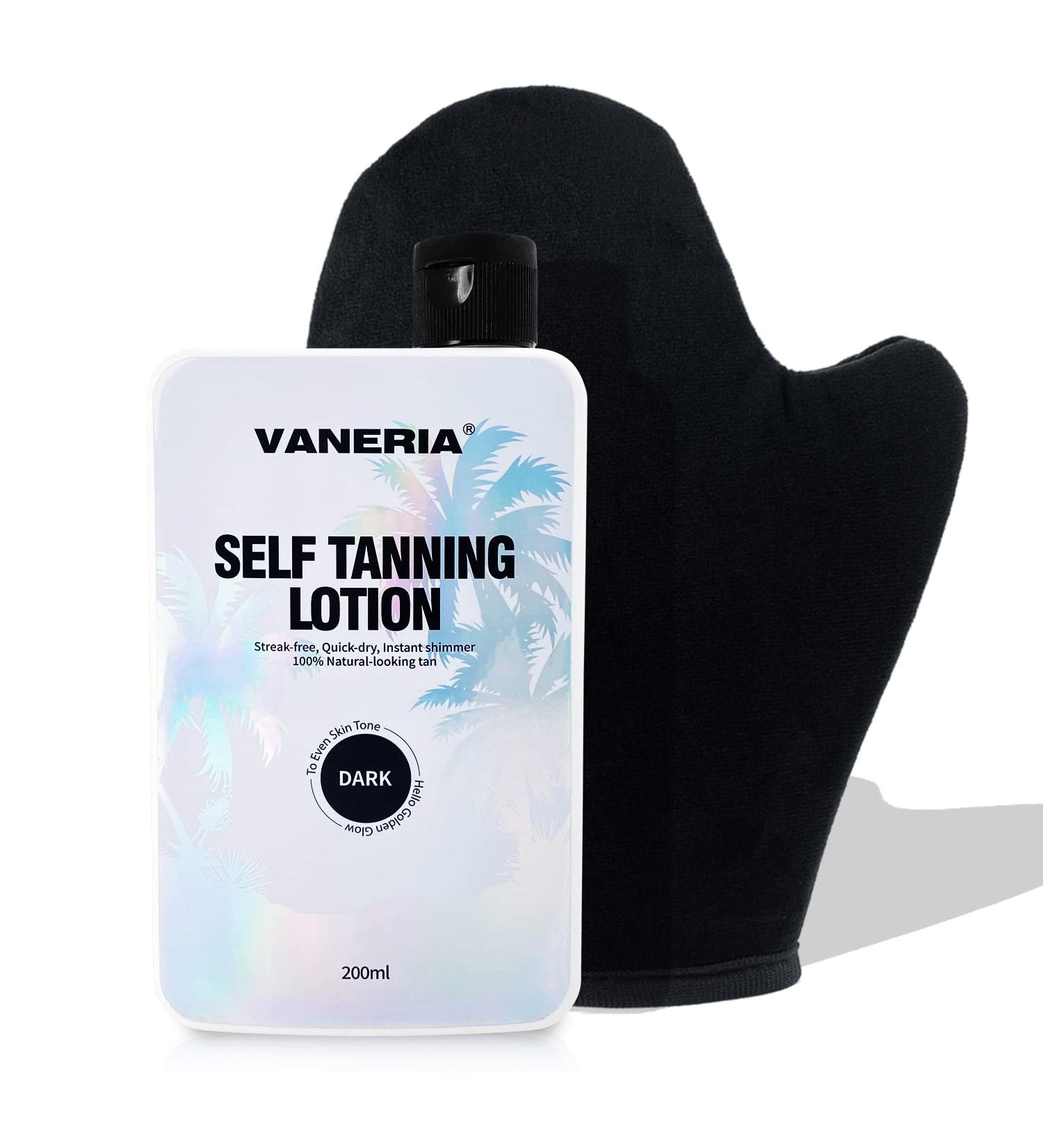 VANERIA Self Tan Lotion 200ml (Dark) - Hydrating Vegan Sunless Tanner | Cruelty Free | Light/Medium/Dark Brown Shade - Buy Online on GoSupps.com