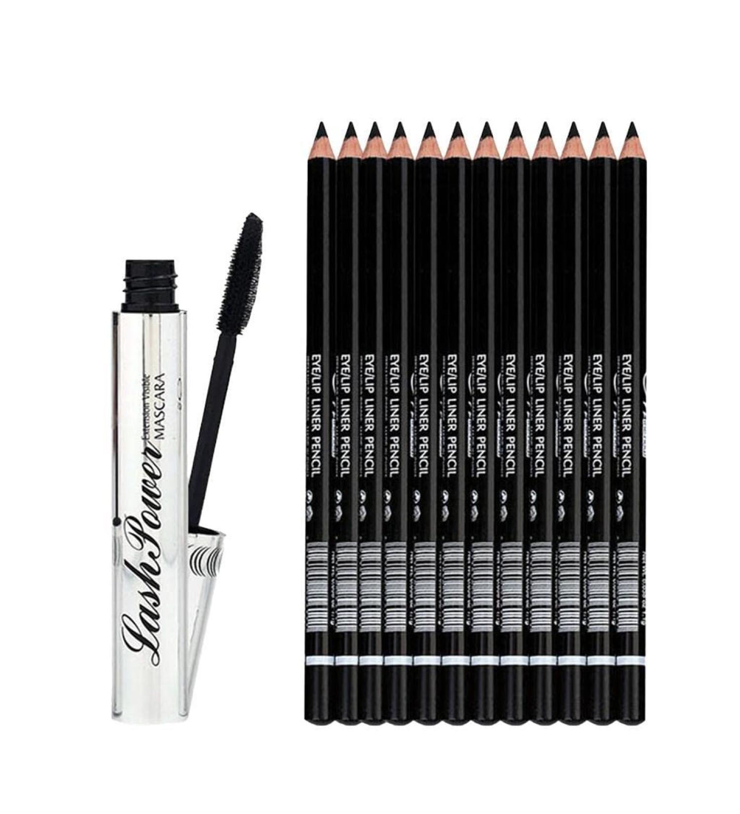 Jojomis 12pcs Waterproof Eyeliner Eyebrow Pencil Black + Curl Mascara - Buy Online on GoSupps.com