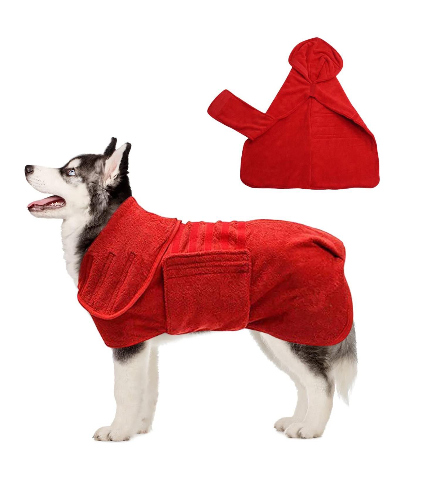 Jodsen Dogenbadel Red Dog Bathrobe - Super Absorbent Soft Towel for Pets (64cm/XL) - Fast Drying Adjustable Dog Towels & Cat Bathrobe - Buy Online on GoSupps.com