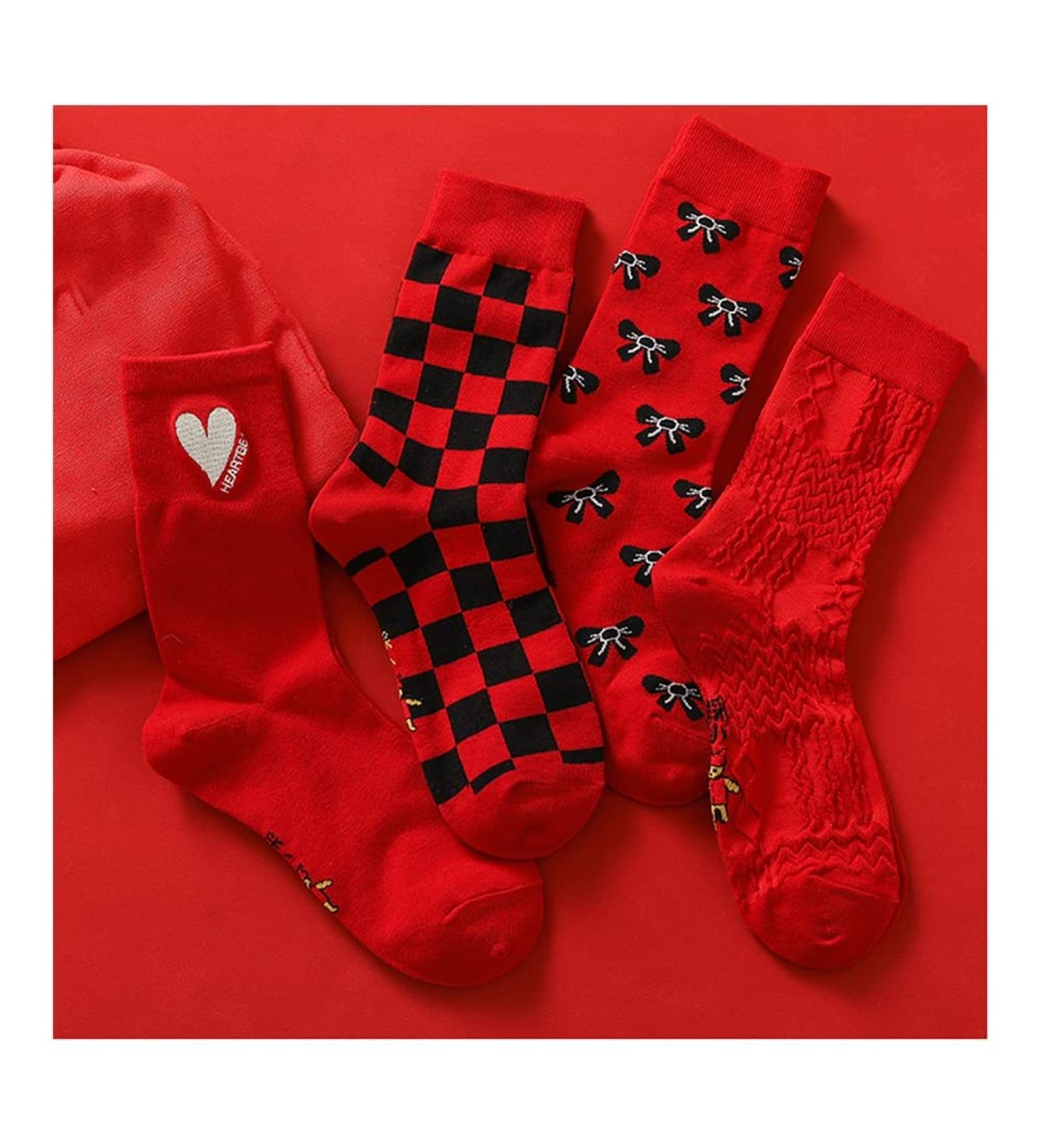 Chinese New Year Red Women's Sports Socks - 4 Pairs for Spring Festival Good Luck - Buy Online on GoSupps.com