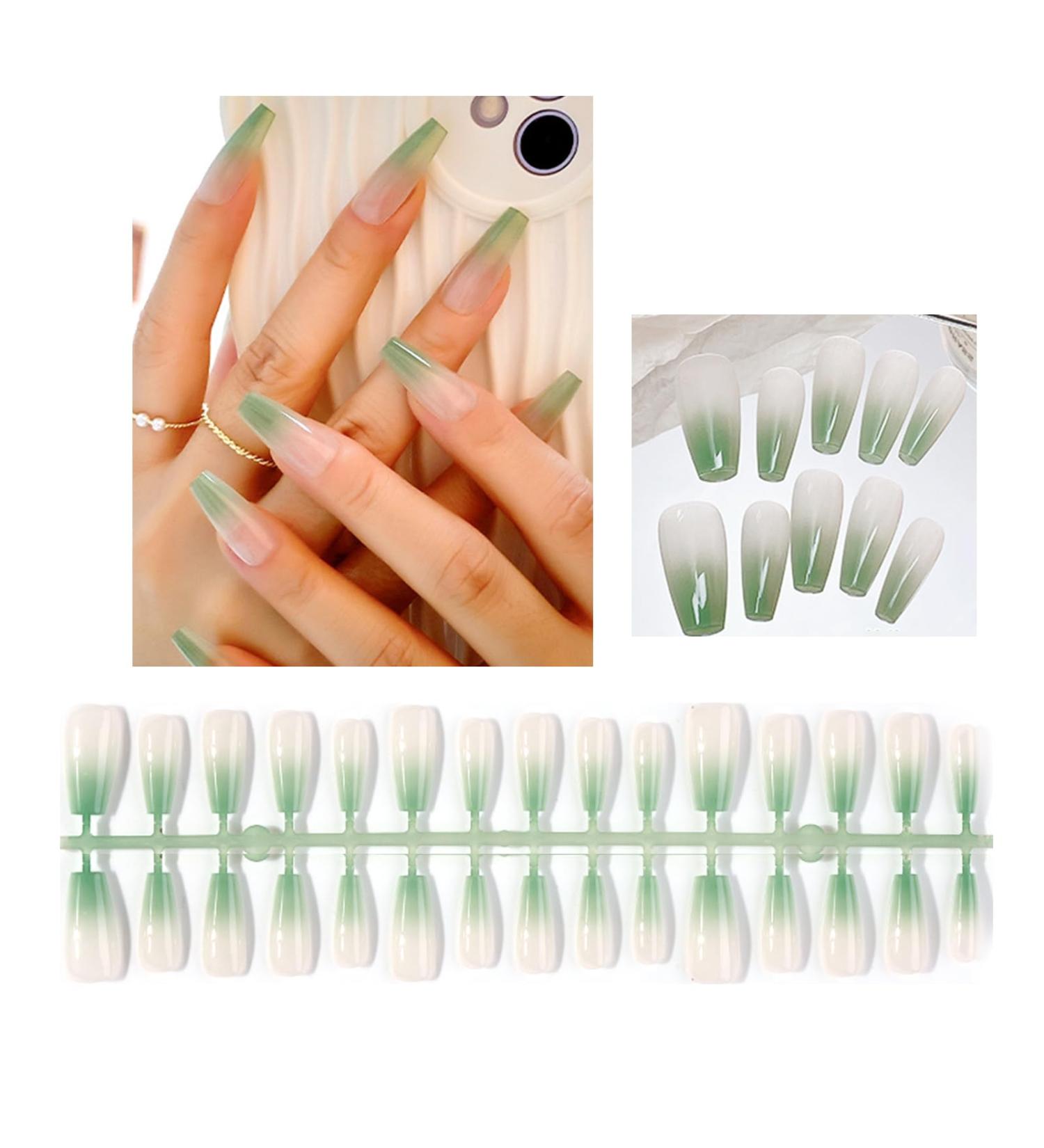 FEIlei 30Pcs Long Press on Nails Coffin French Fake Nails Tip Gradient Acrylic Nails Glossy False Nails for Women Girls - Buy Online on GoSupps.com