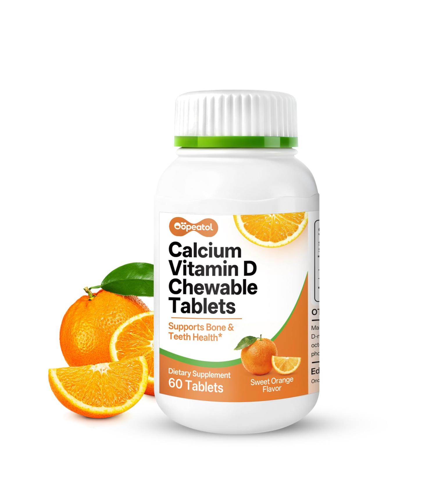 Calcium with Vitamin D3 & Magnesium Chewable Tablets | Orange Flavor for Bone & Teeth Health | Supports Absorption Muscle Function | 60 Tablets - Buy Online on GoSupps.com
