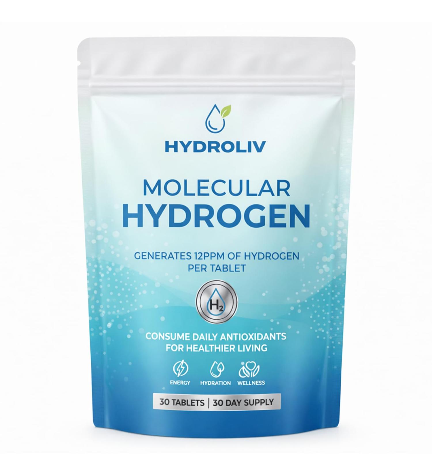 Hydroliv Molecular Hydrogen Water Tablets High-Concentration Hydrogen Generator for Enhanced Hydration & Daily Vitality Vegan & Gluten-Free Effervescent Water Booster Pack - Buy Online on GoSupps.com