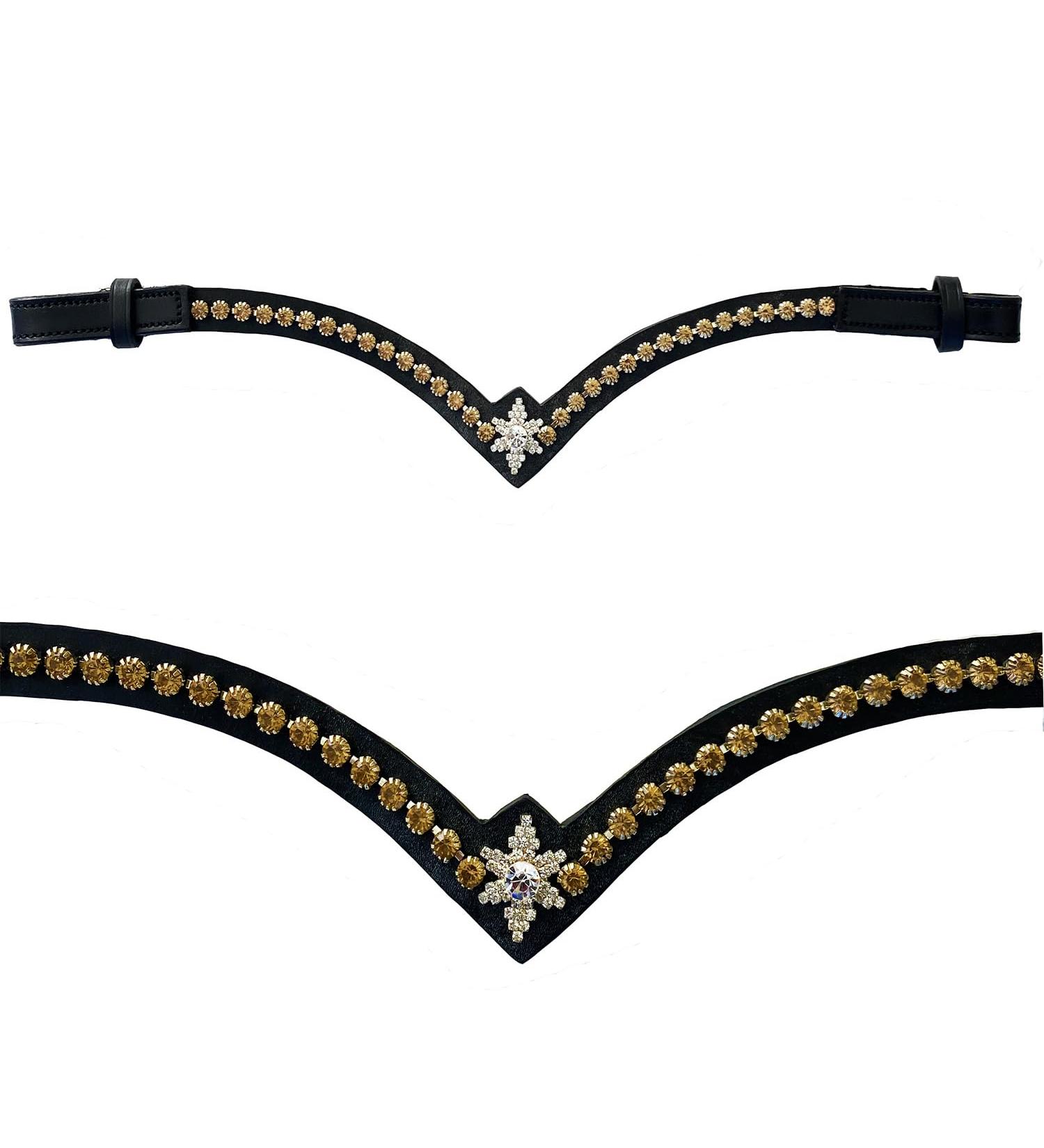 Leone Equipment Browband Horse Glitter Gift Box | Cob/Thoroughbred Gold Stones on Black Leather - International Shipping Available - Buy Online on GoSupps.com