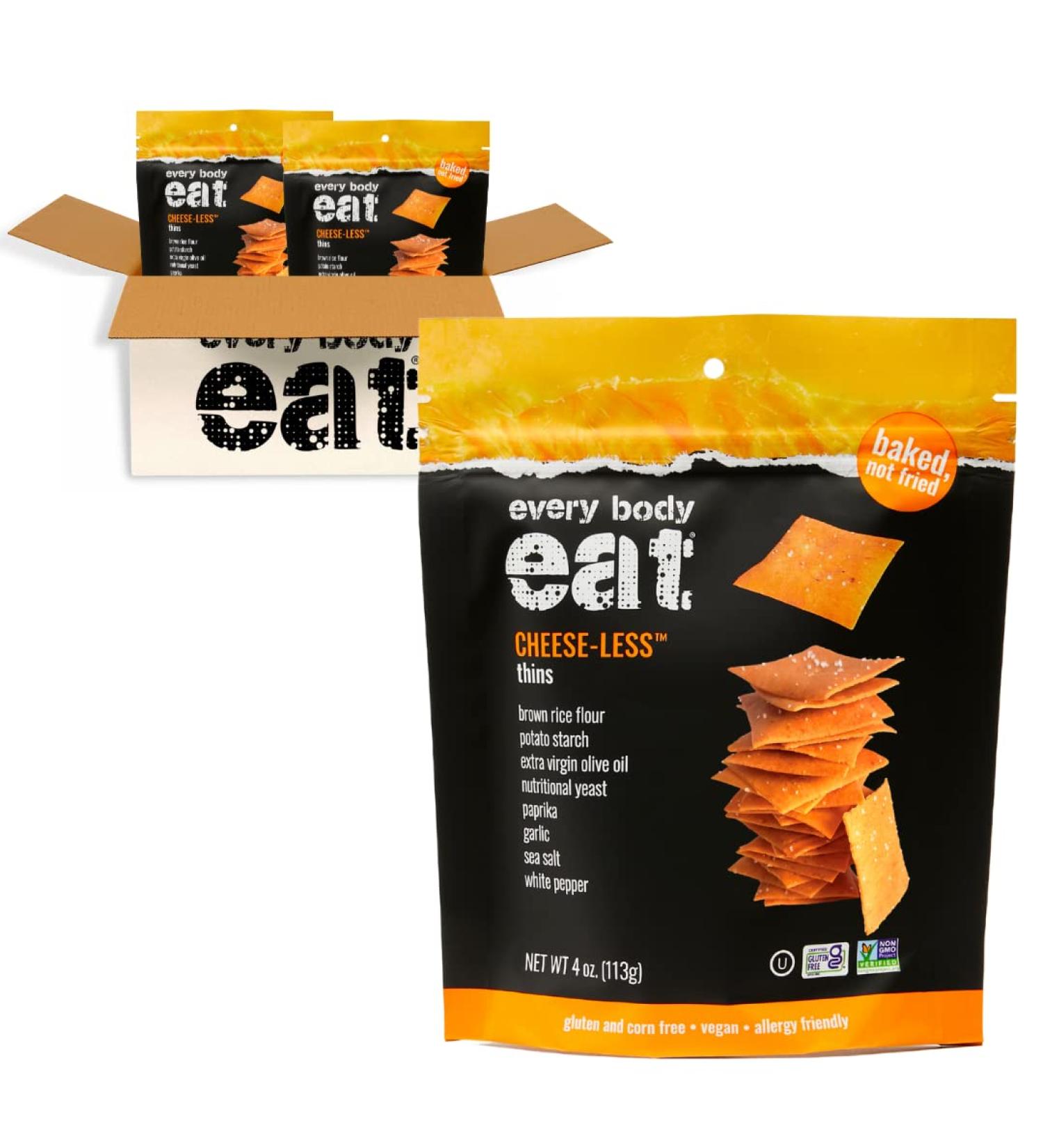 Every Body Eat Snack Thins Vegan Cheese-Less Flavor 4 oz - Pack of 2 | Gluten Free, Dairy Free - Buy Online on GoSupps.com