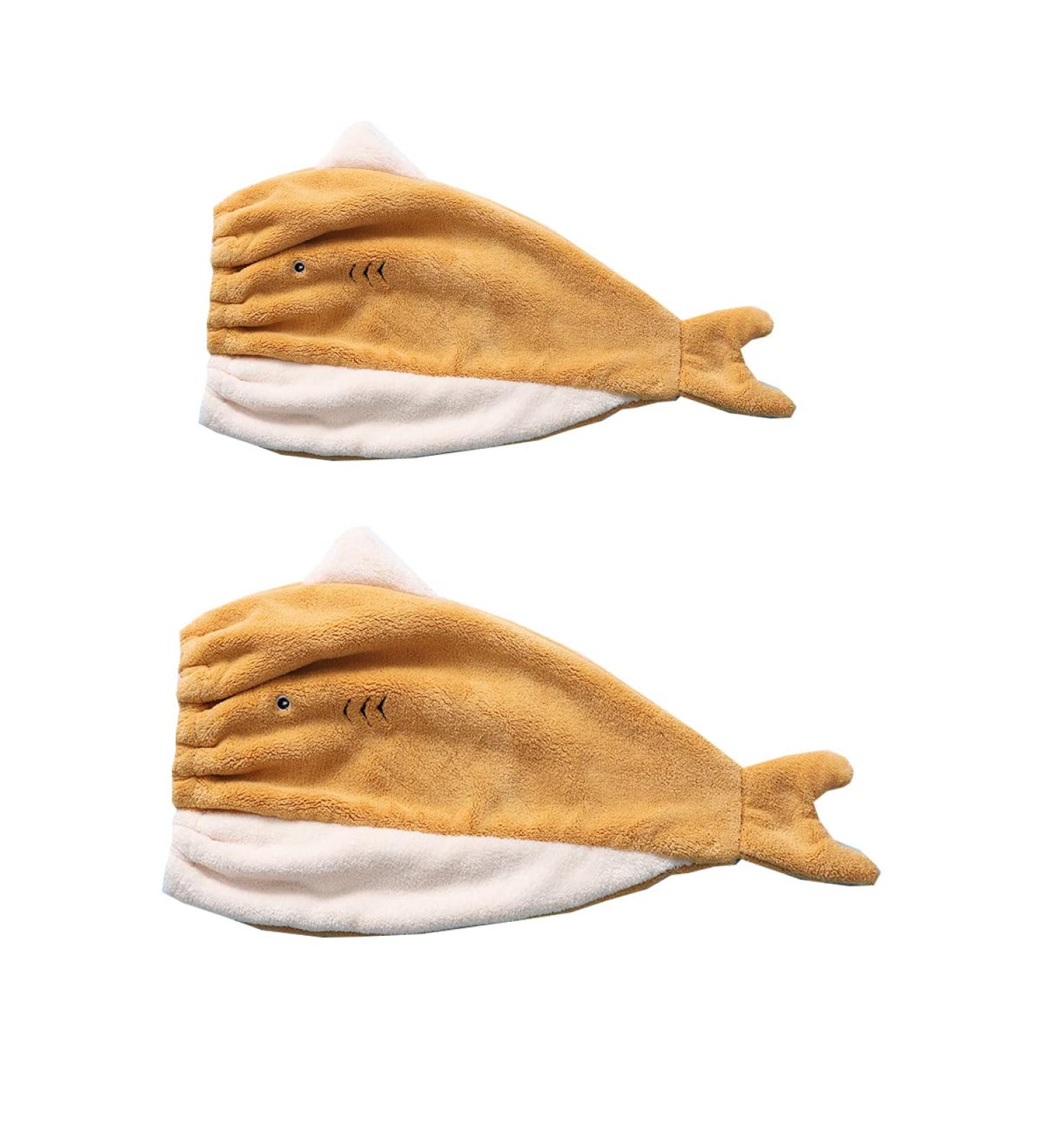 Quick Drying Microfiber Hair Towel Set for Kids & Adults - Cute Yellow Fish Design Soft & Absorbent Hair Turban - Buy Online on GoSupps.com