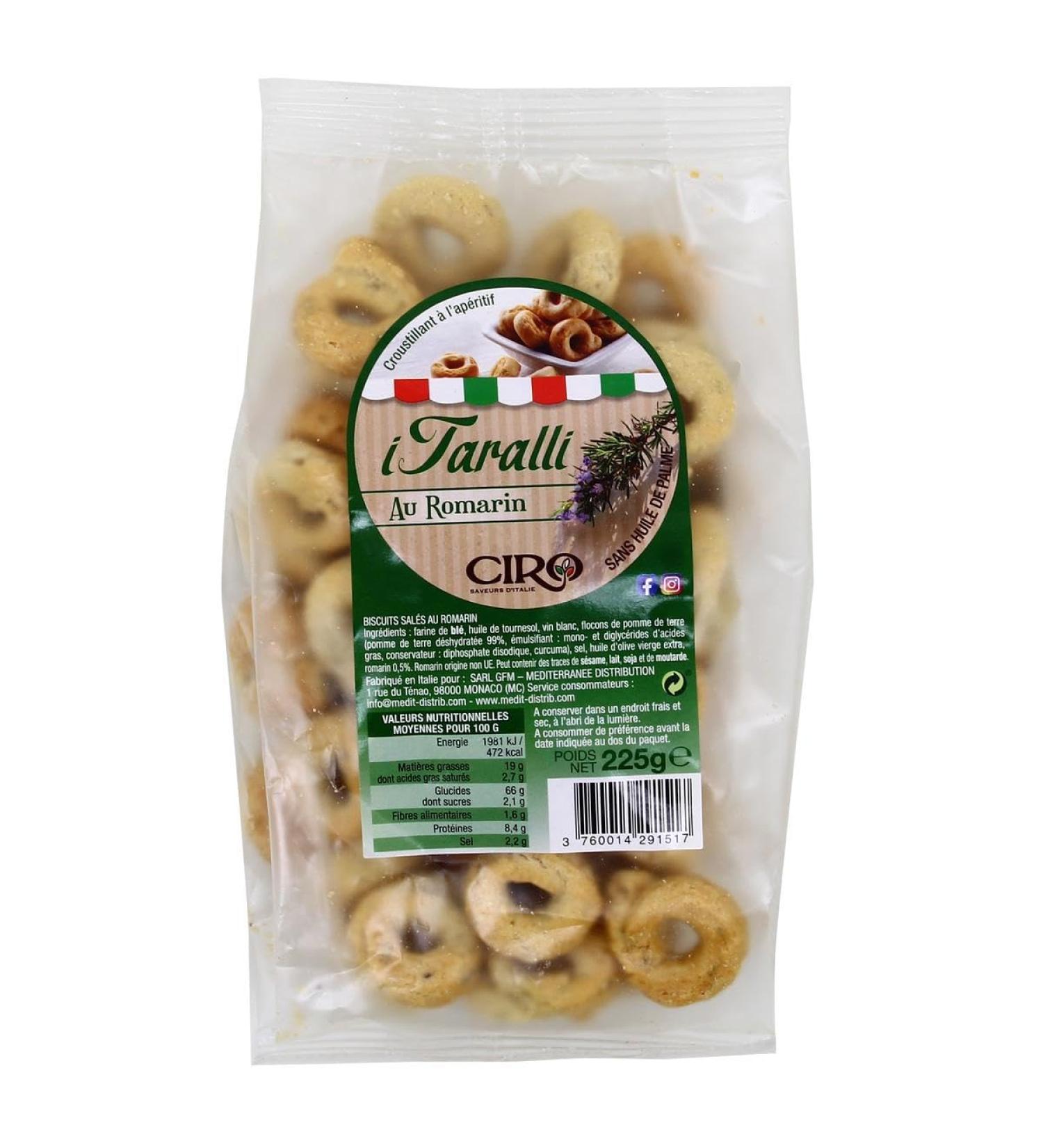 G n rique CIRO - Ciro Taralli with Rosemary and Palm Oil Free 225g - 225g - Pack of 3 - Sold as a Pack