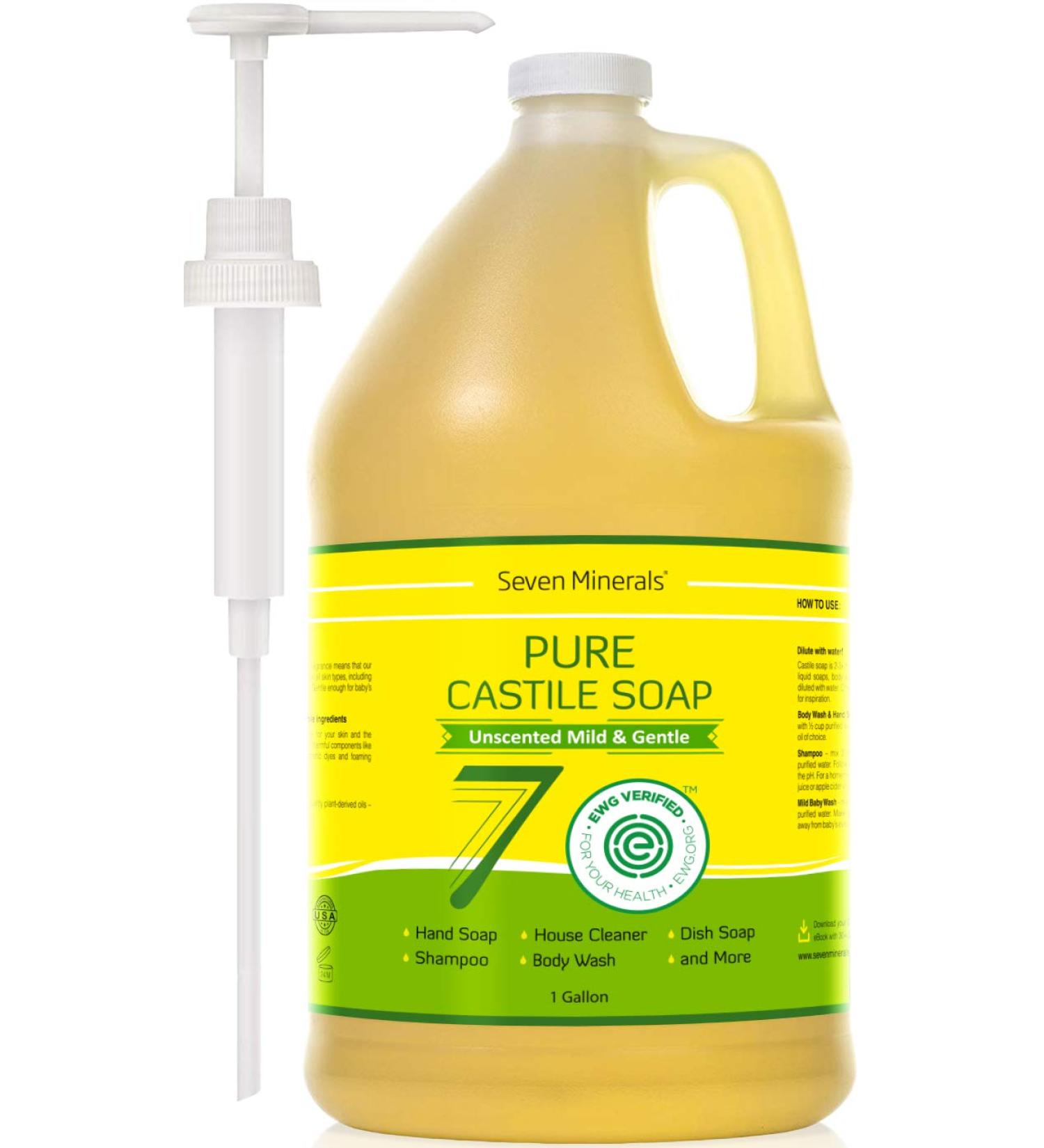 EWG Verified Unscented Castile Soap - Gentle Baby Wash for Sensitive Skin - Non GMO & Vegan Formula - 128 Fl Oz - Buy Online on GoSupps.com