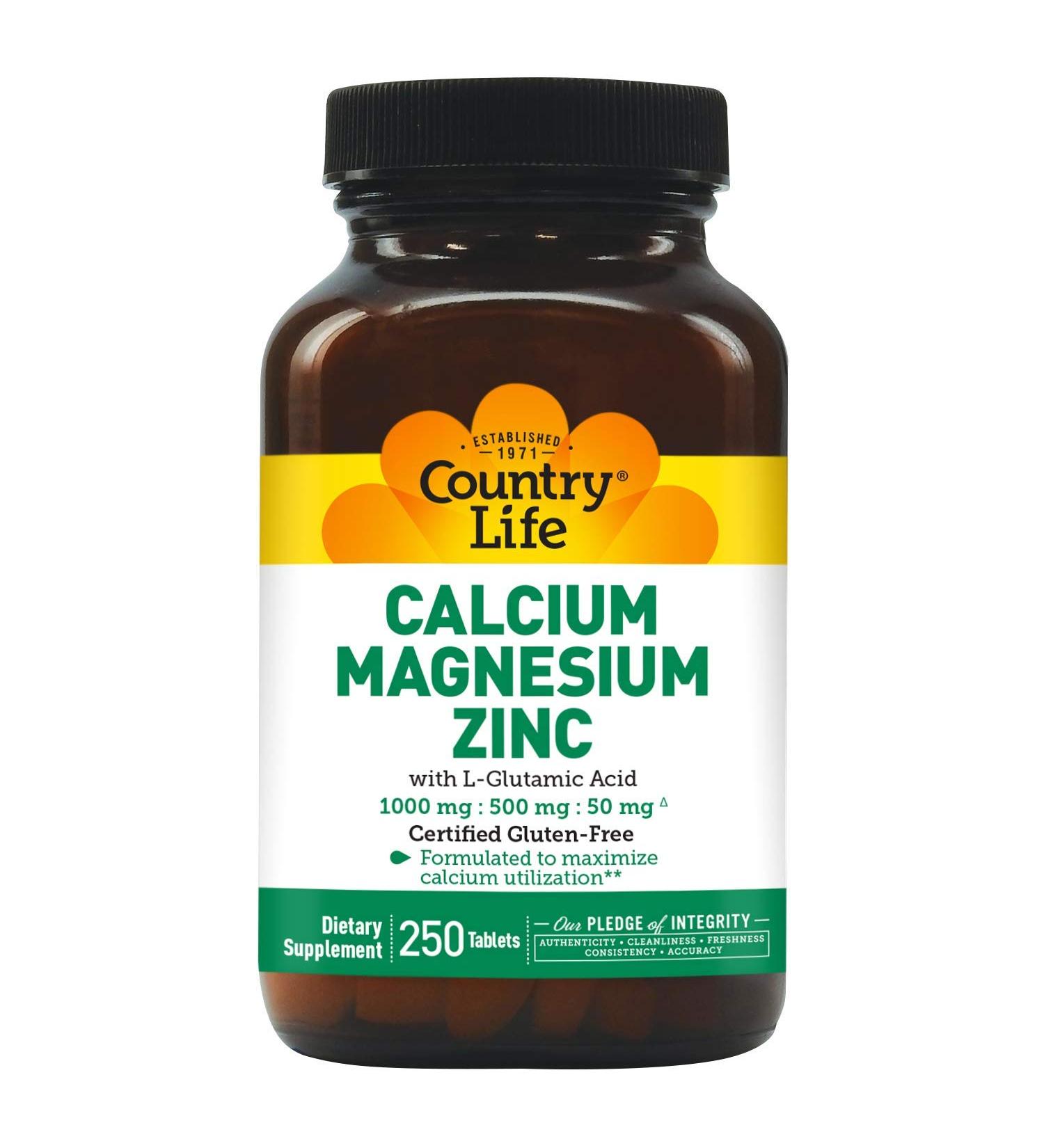 Country Life Calcium Magnesium Zinc - 250 Tablets for Strong Bones & Immune Support - Buy Online on GoSupps.com