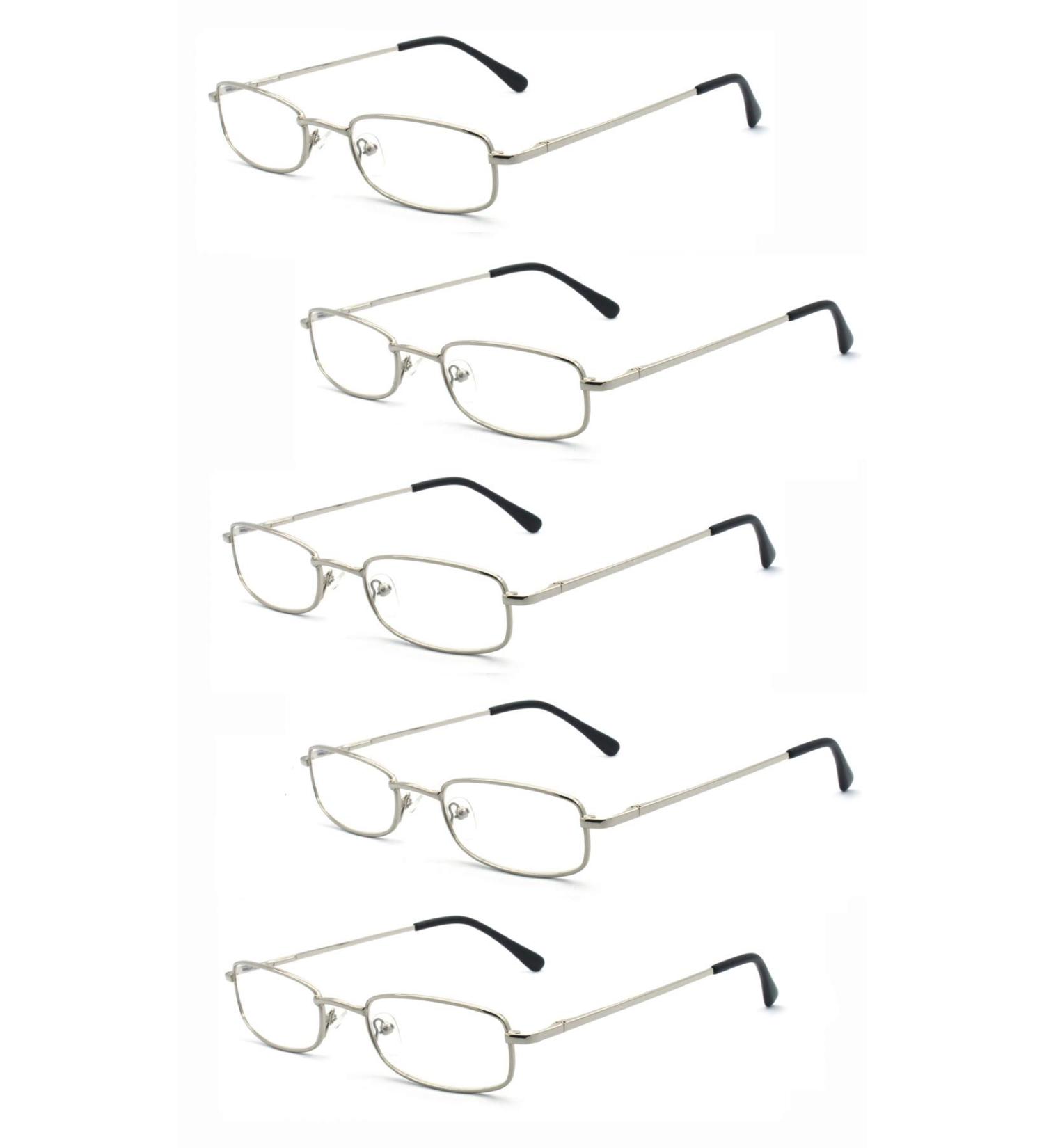 Buy 5 Pairs Rectangular Metal Reading Glasses for Men & Women | Multi-Colored 5pk-Silver 1.0 Diopters - International Shipping Available - Buy Online on GoSupps.com