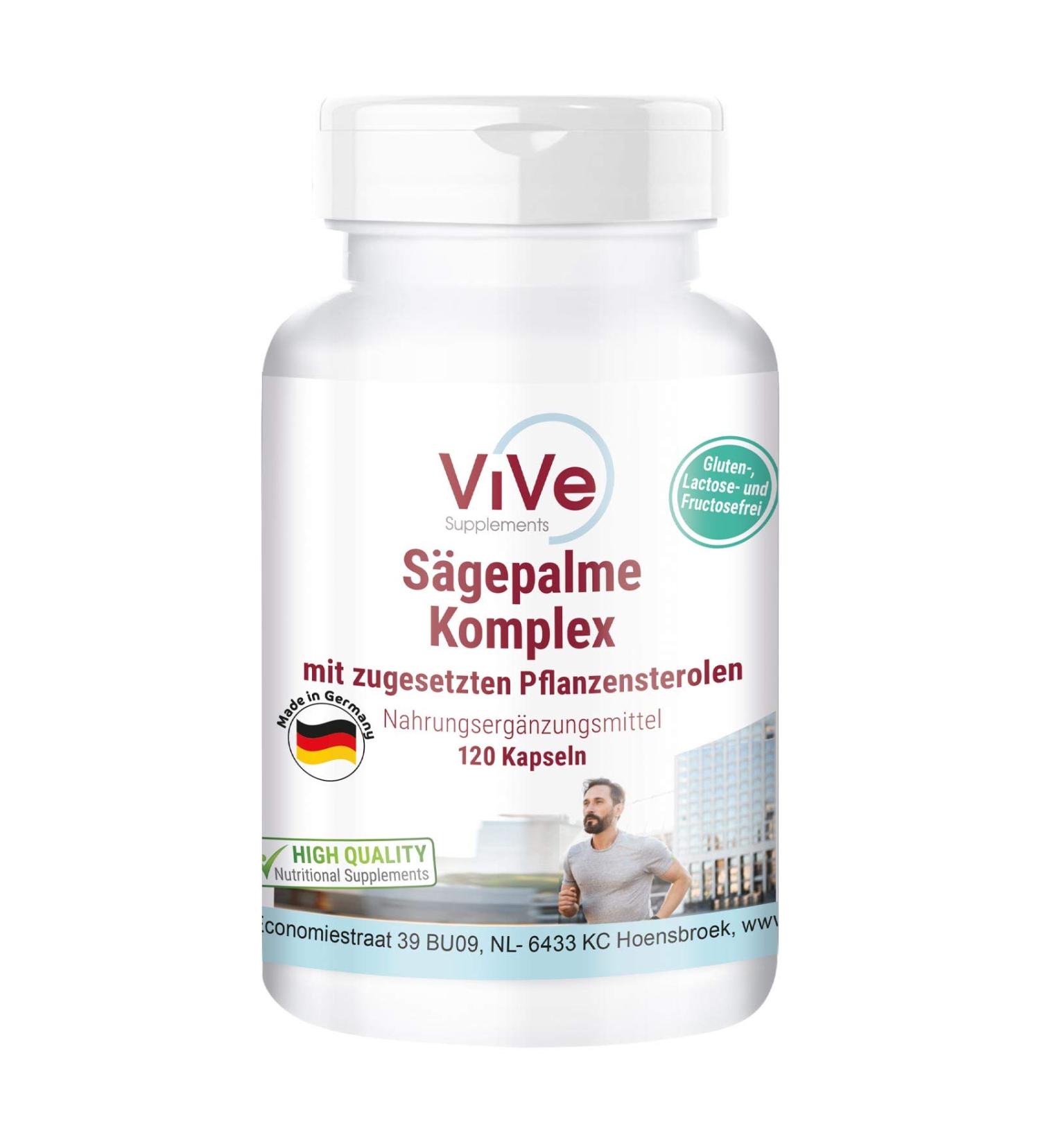 Vive Supplements Saw Palmetto Extract Prostate Capsules - High Dose Vegan Formula with Selenium Zinc Beta Sitosterol & Lycopene - 120 Capsules - Quality from Germany - Buy Online on GoSupps.com
