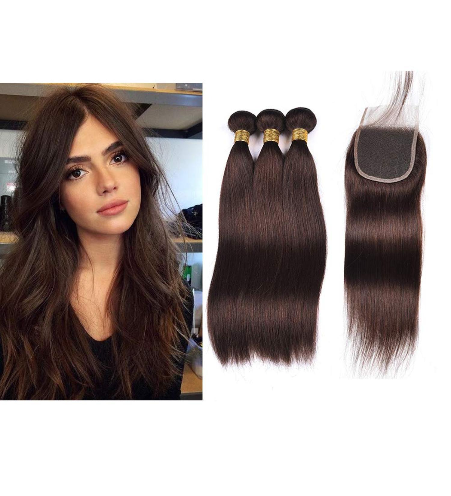 Buy MILA 3PC Dark Brown Hair Extensions - 100% Remy Virgin Brazilian Hair Bundles with Lace Closure (10 + 12 ) - Buy Online on GoSupps.com