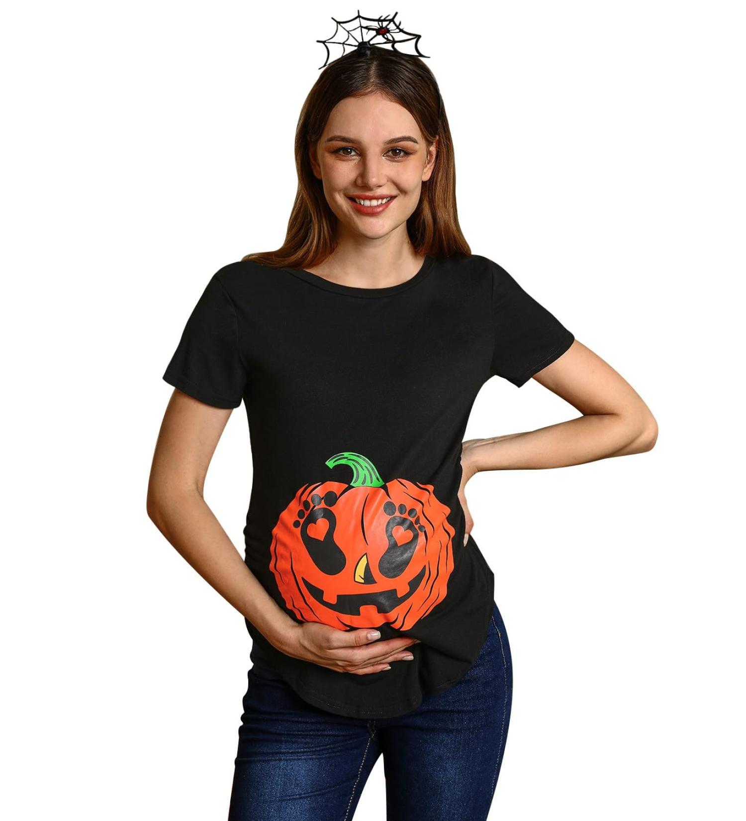 G and PL Halloween Pregnancy Women's Top Maternity Funny Graphic Shirt - S-XXL | Pumpkin Face Design - Buy Online on GoSupps.com