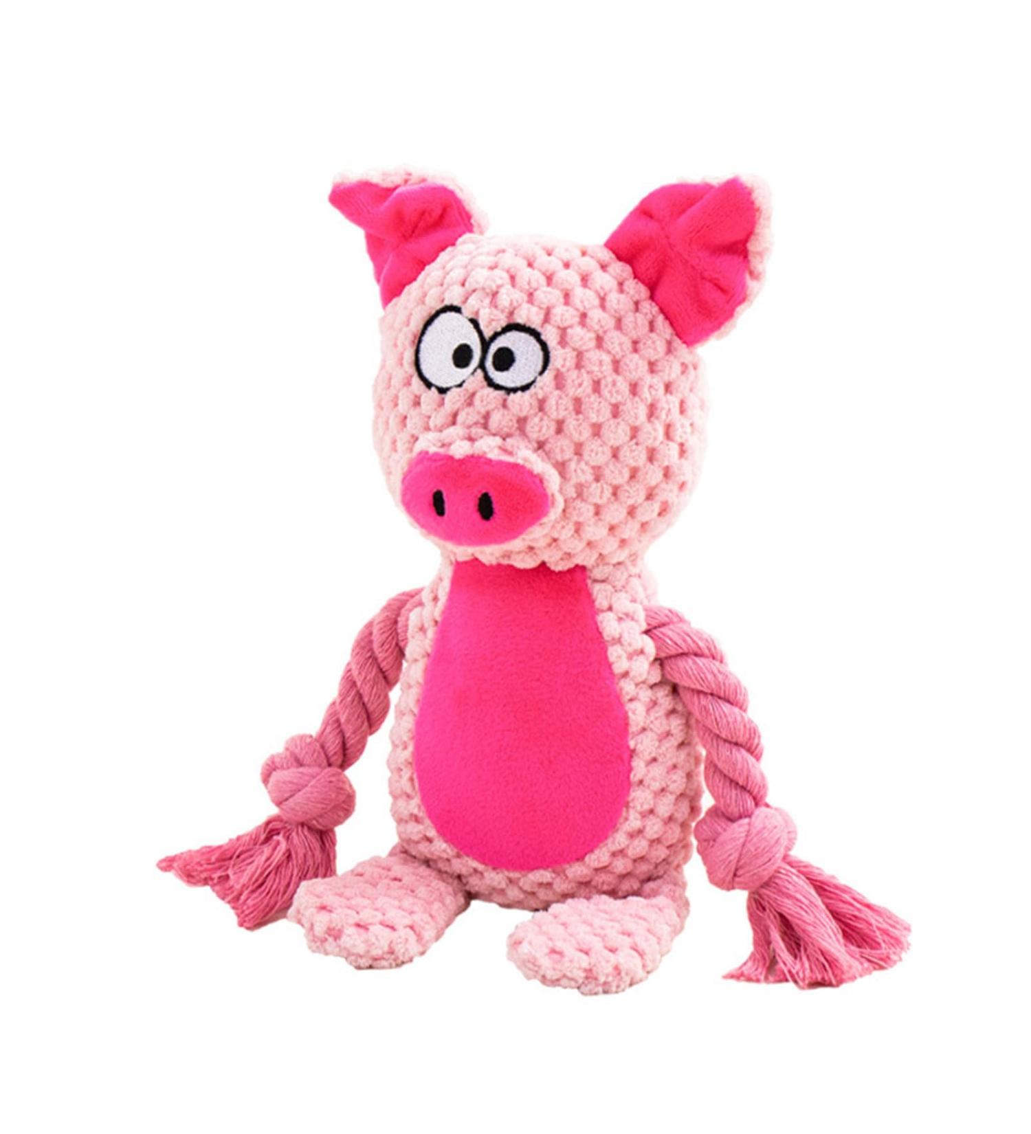 Tonyfy Dog Toys - Interactive Squeaky Plush & Cotton Rope Toys for Small & Medium Dogs - Pink Pig - Buy Online on GoSupps.com
