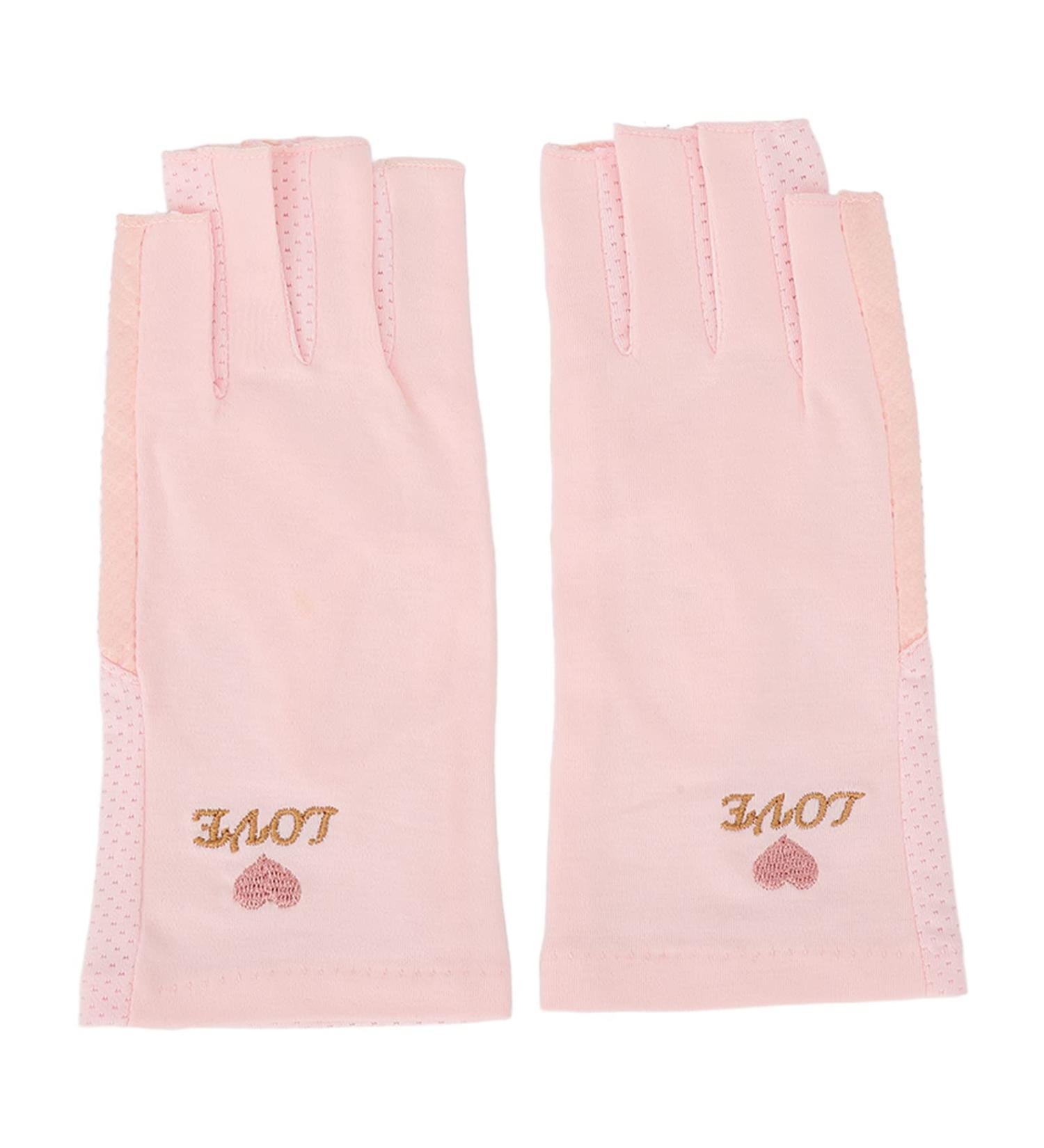 Gel Manicure Gloves | UV Protection Fingerless Hand Skin Cover | Pink Cotton Nail Lamp Gloves for Home Salon - Buy Online on GoSupps.com
