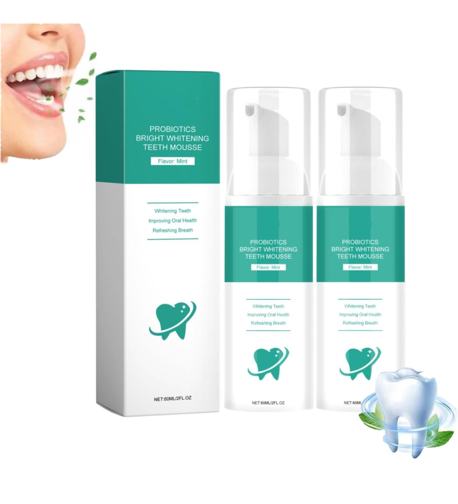 2PC Probiotics Whitening Teeth Mousse | Herbal Deep Cleaning Toothpaste for Fresh Breath & Gum Health - Buy Online on GoSupps.com