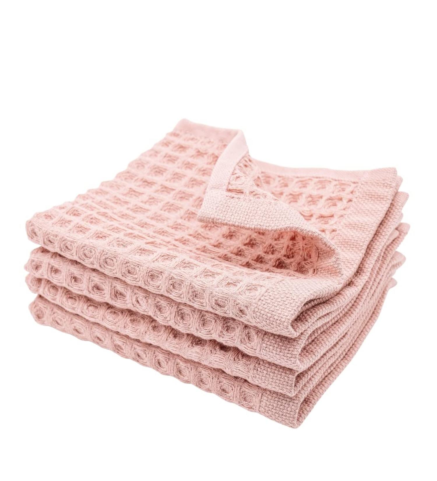 Set of 4 Powder Pink 100% Cotton Waffle Washcloths - 13x13 inches - Luxurious & Absorbent - Buy Online on GoSupps.com
