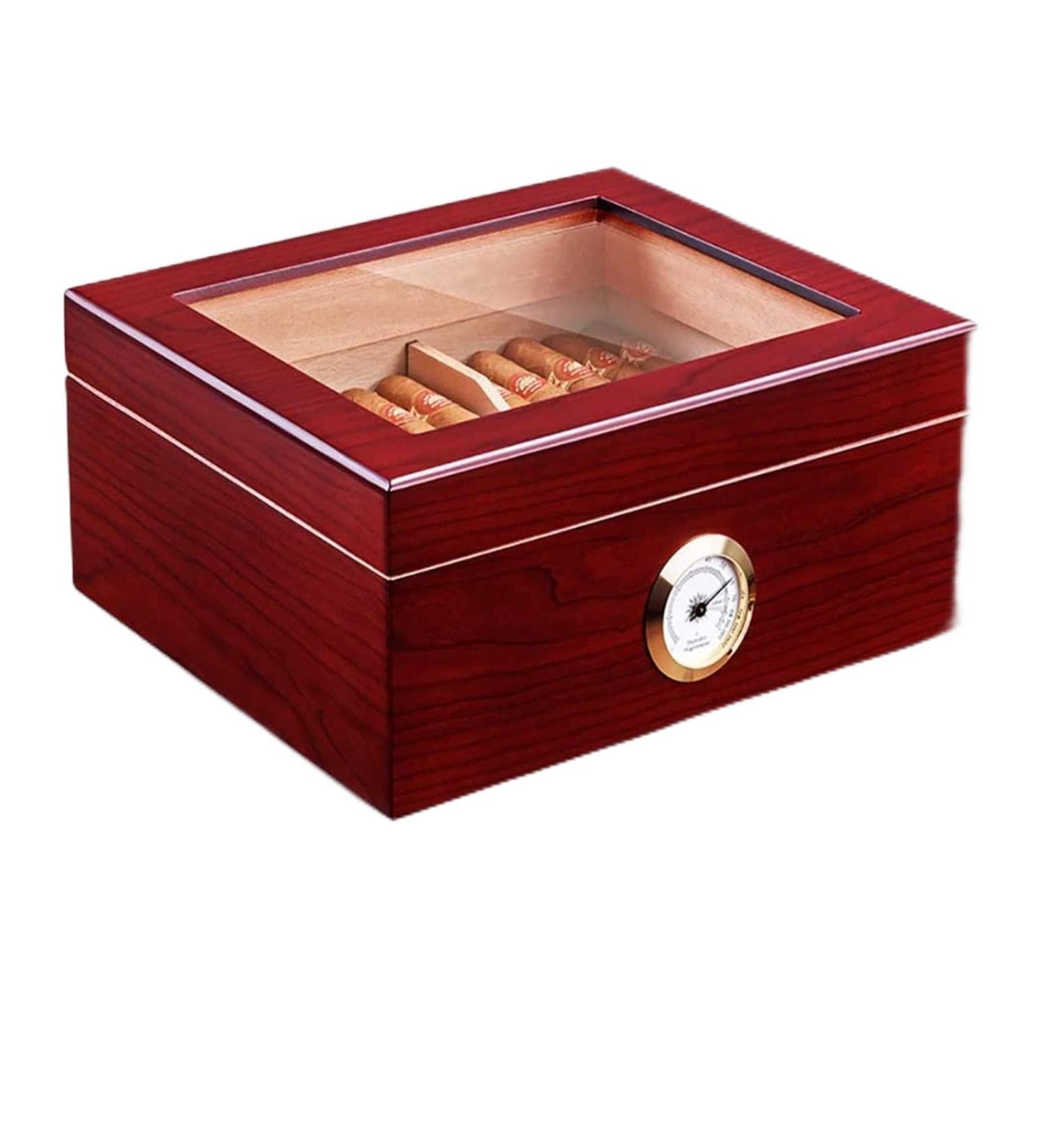 Cigar Boxs Cigar Case Cigar Box Desktop Cigar Humidor Case Glasstop Cigar Storage Box Cherry Finish with Hygrometer and Humidifier Holds 50 Cigars - Buy Online on GoSupps.com