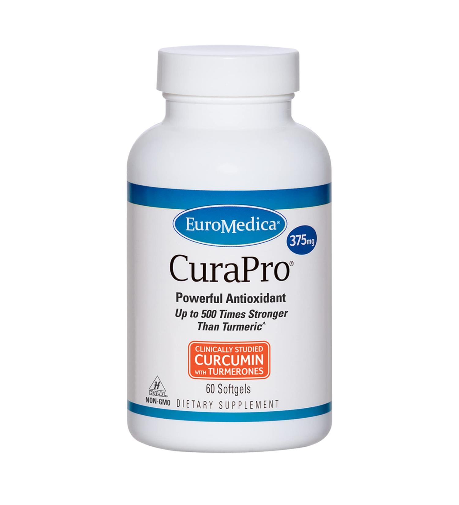 Euromedica CuraPro 375mg - High Potency Turmeric Curcumin Supplement - 60 Softgels - Buy Online on GoSupps.com