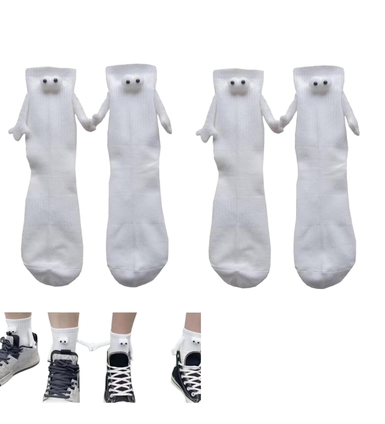 Funny Magnetic Suction 3D Couple Socks for Women Men | Unisex Funny Holding Hands Socks | Magnetic White-2PCS - Buy Online on GoSupps.com