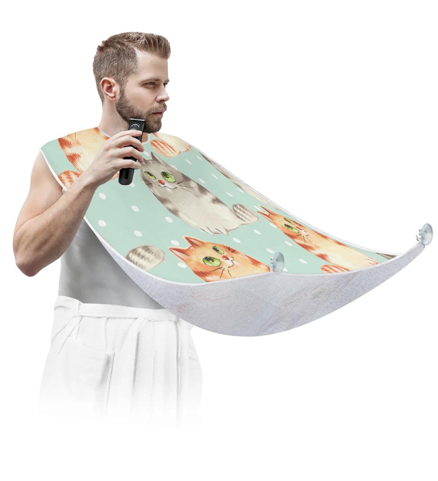 Beard Bib Apron for Men - Waterproof Hair Catcher & Grooming Cloth with Cat Polka Dots | International Shipping - Buy Online on GoSupps.com