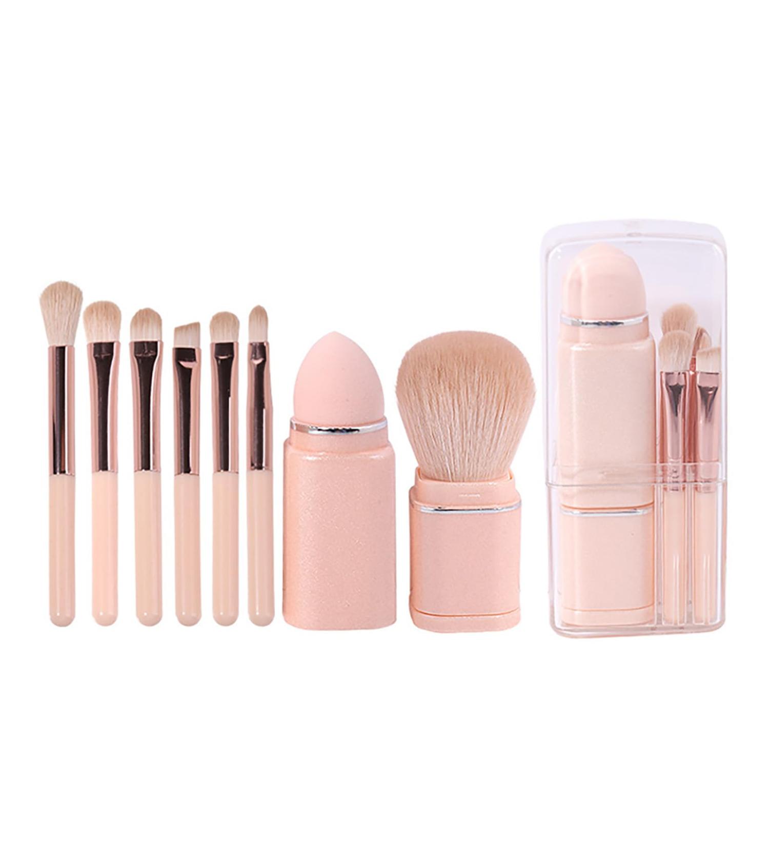Buy Soft Retractable Makeup Brush Set - Portable Mini Brushes for Travel (Light Beige) | Best Quality eCommerce Shipping Worldwide - Buy Online on GoSupps.com