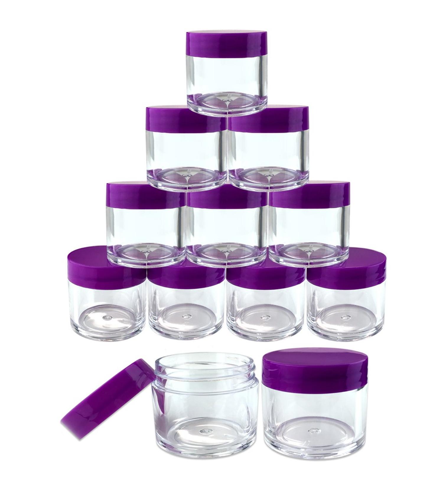 Beauticom 12 Piece Clear Acrylic Round Jars with Flat Top Lids - Perfect for Creams Lotions Makeup and Samples (Purple - Buy Online on GoSupps.com