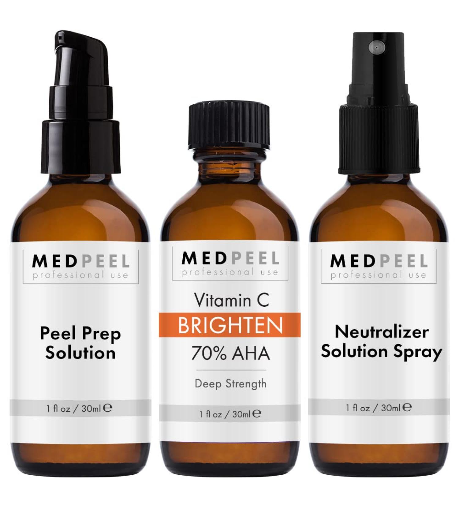 MedPeel 70% AHA & Vitamin C Brightening Peel Kit - Professional Grade Chemical Face Peel for Age Spots (3 Kit/1oz) - Ships Internationally - Buy Online on GoSupps.com