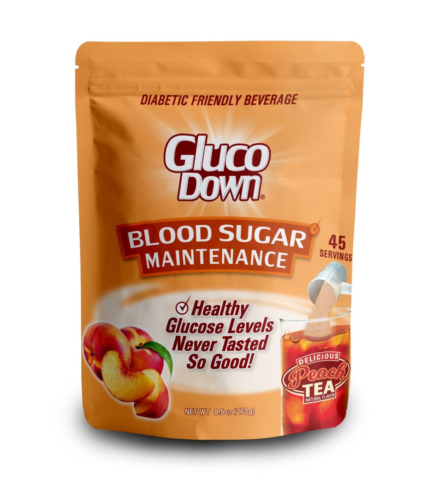 GLUCODOWN Peach Tea Mix - 45 Servings | Diabetic Friendly Blood Sugar Support - Buy Online on GoSupps.com