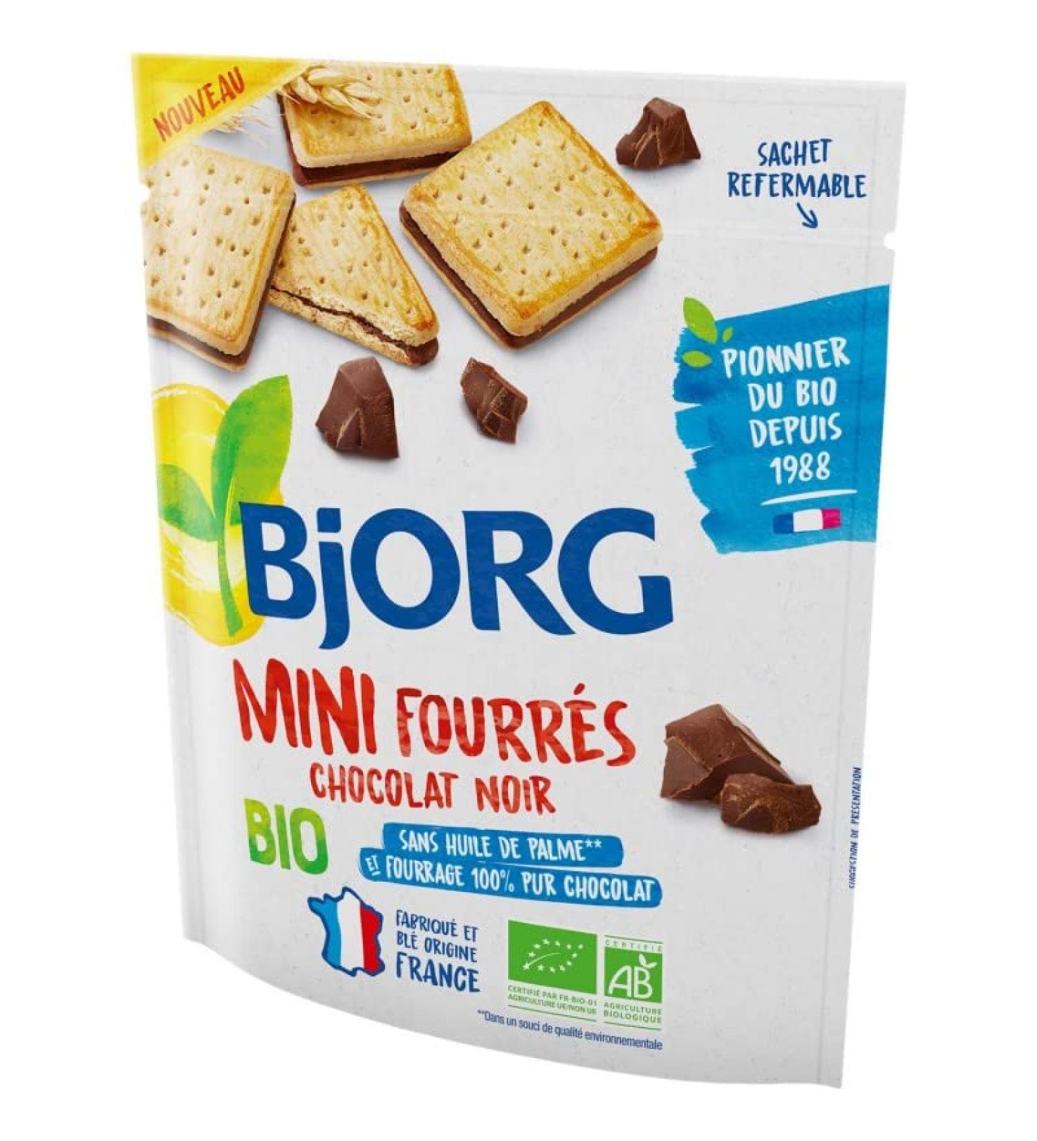 G n rique Bjorg - Mini Organic Dark Chocolate Filled Cookies 180g - Organic Gluten-Free Cookies - A balanced and delicious snack - Ideal for a healthy and indulgent break. - Pack of 3 - Sold as a Pack