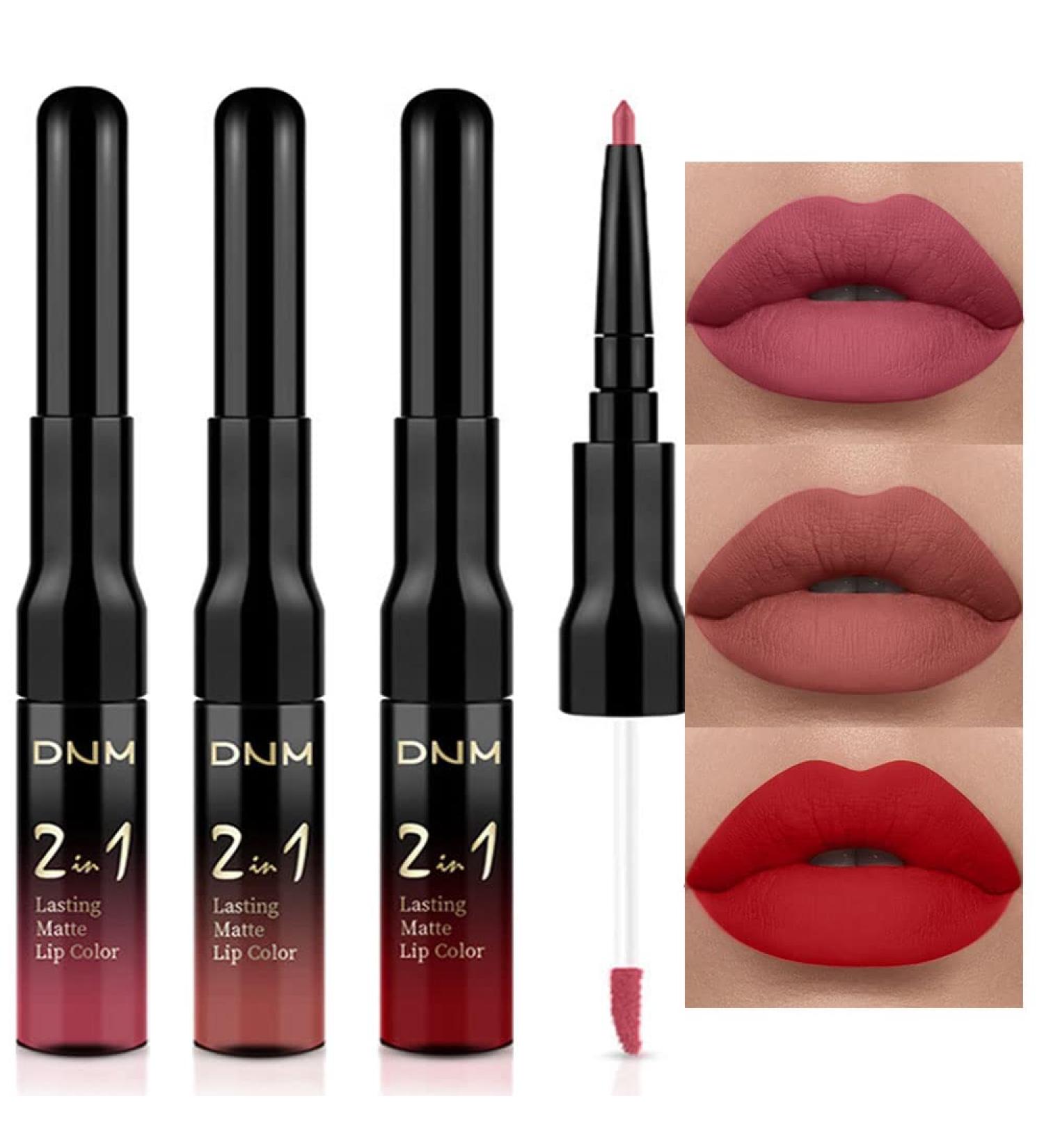 Evpct 3Pcs Ruby Red Nude Pink Mauve Matte Liquid Lipstick and Lip Liner Stain Set for Women - Long Lasting 24 Hours Stay On Matte Lipstick - 3 Count - Buy Online on GoSupps.com