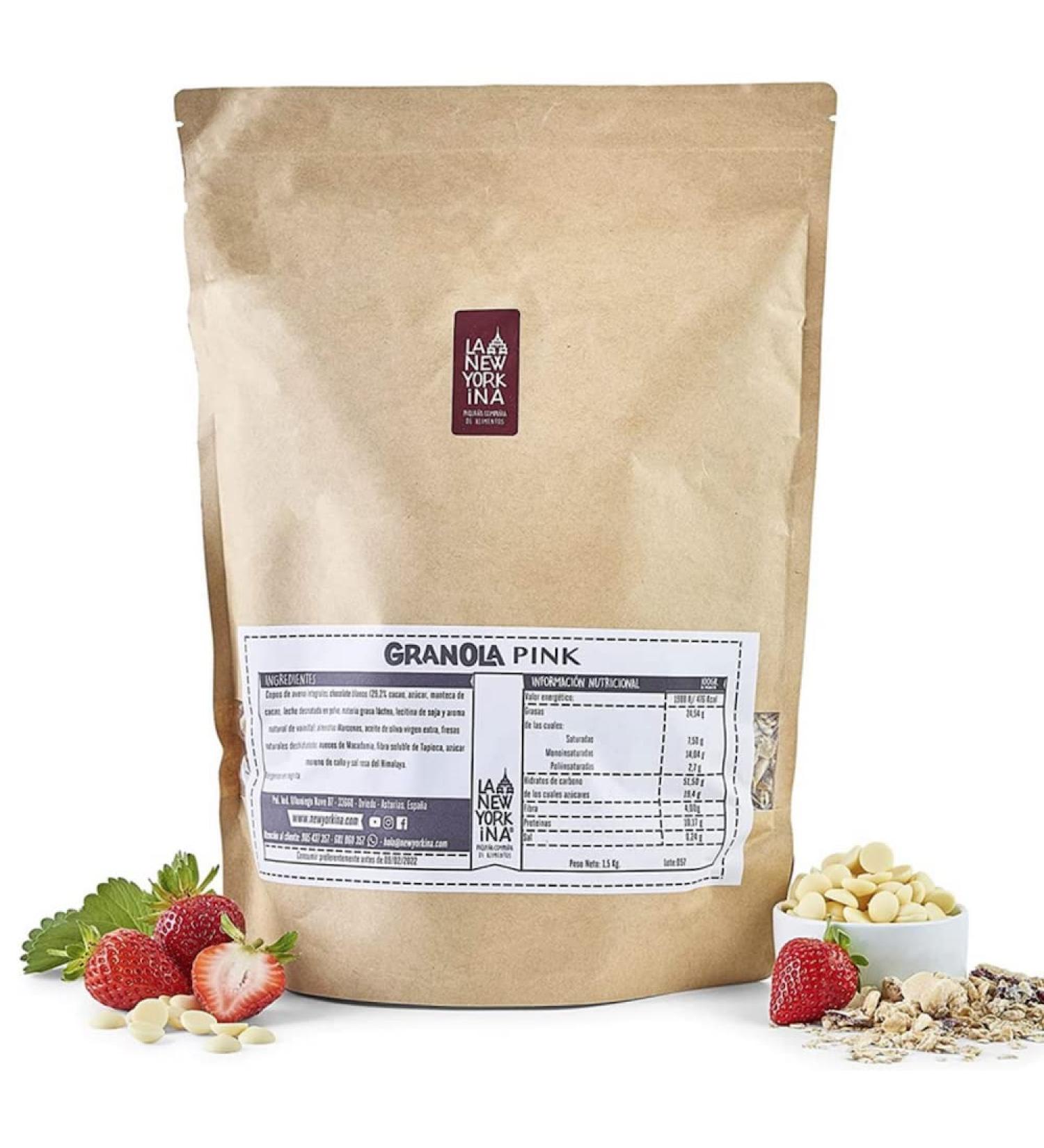 Granola au Chocolat Blanc et Fraises sans Gluten 1 5 kg - Cuit l'Huile d'Olive Vierge Extra - Produits Naturels - Production 100% Artisanale - Emballage Recyclable - La Newyorkina - Buy Online on GoSupps.com