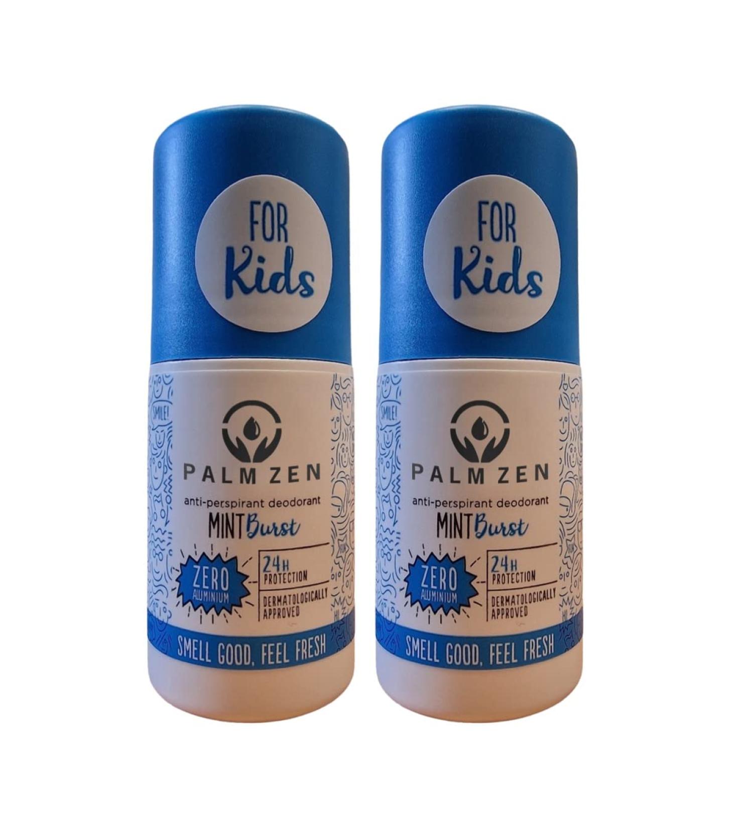 Palmzen Children's Mint Burst Roll-On Deodorant | Vegan & Dermatologist Tested | Aluminium & Alcohol Free - Buy Online on GoSupps.com