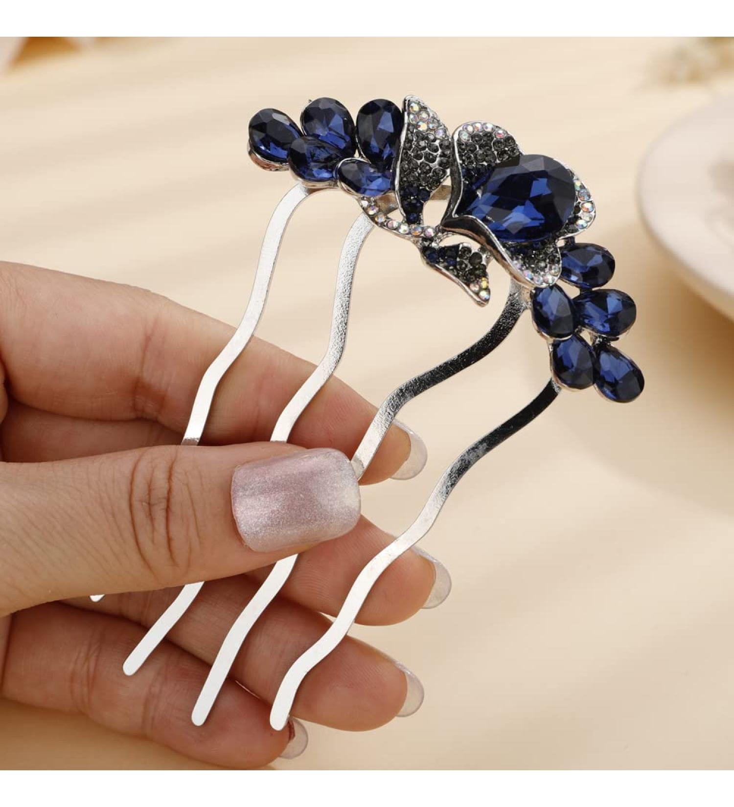 Missgrace Blue Crystal Rhinestone Flower Hair Comb for Bride - Wedding Prom Hair Accessory - Buy Online on GoSupps.com