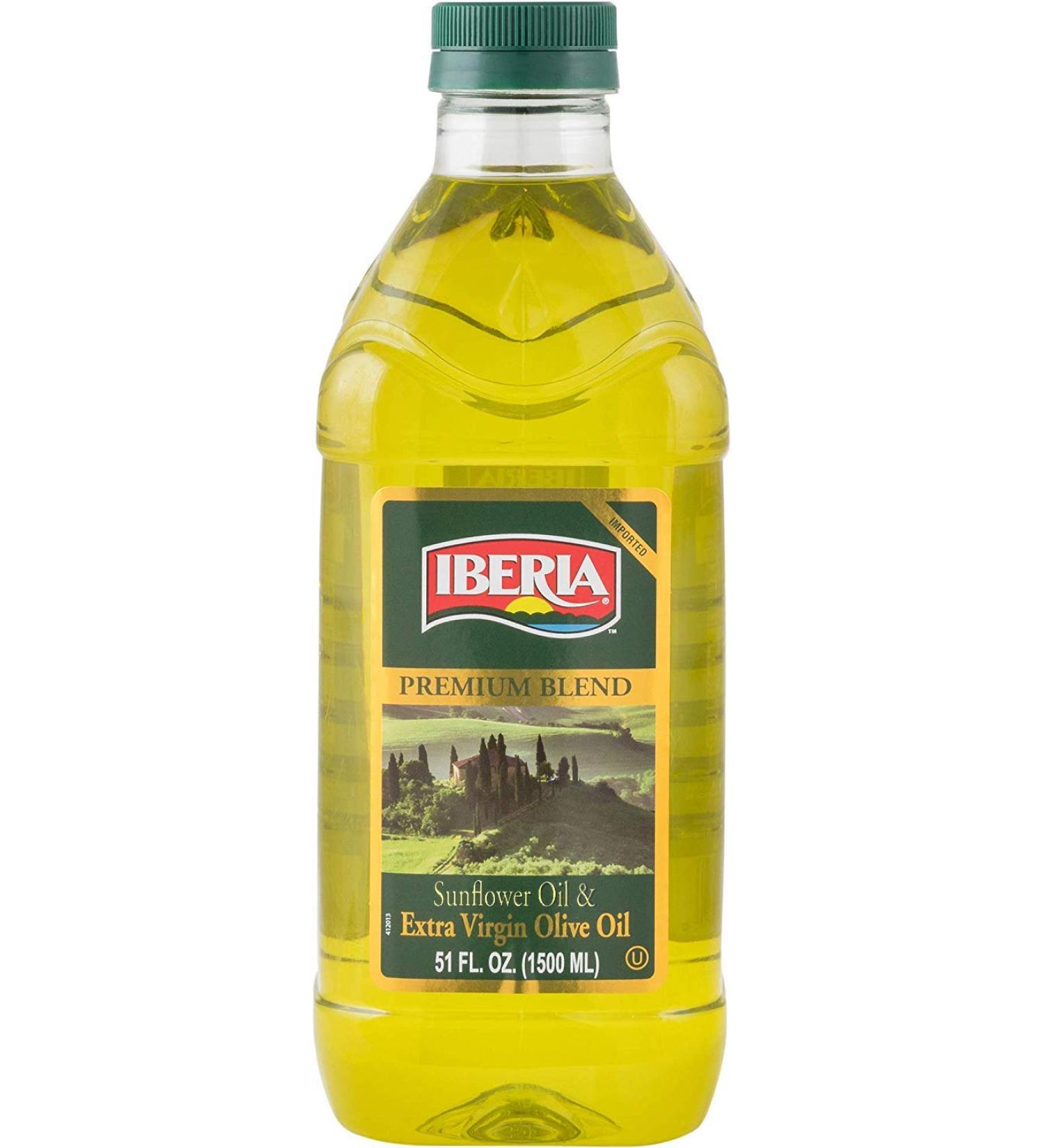 Iberia Extra Virgin Olive Oil & Sunflower Oil Blend, High Heat Frying, All Purpose Cooking, Baking & Deep Frying Oil from Spain, Kosher, 51 Fl Oz Sunflower & EVOO