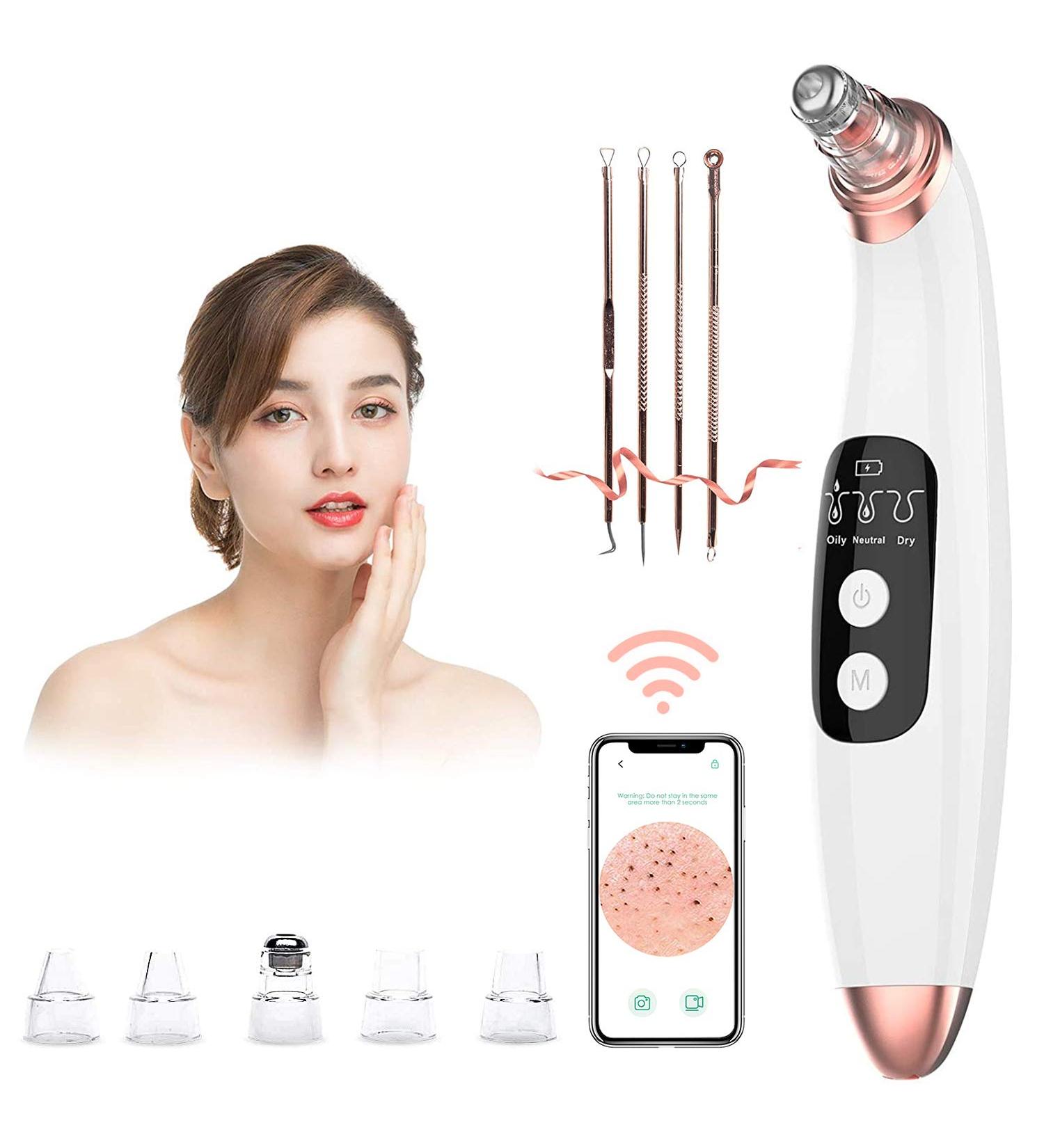 Visual Blackhead Remover Vacuum with Camera | 3 Adjustable Suction Levels | 5 Replacement Probes | USB Rechargeable - Gold - Buy Online on GoSupps.com