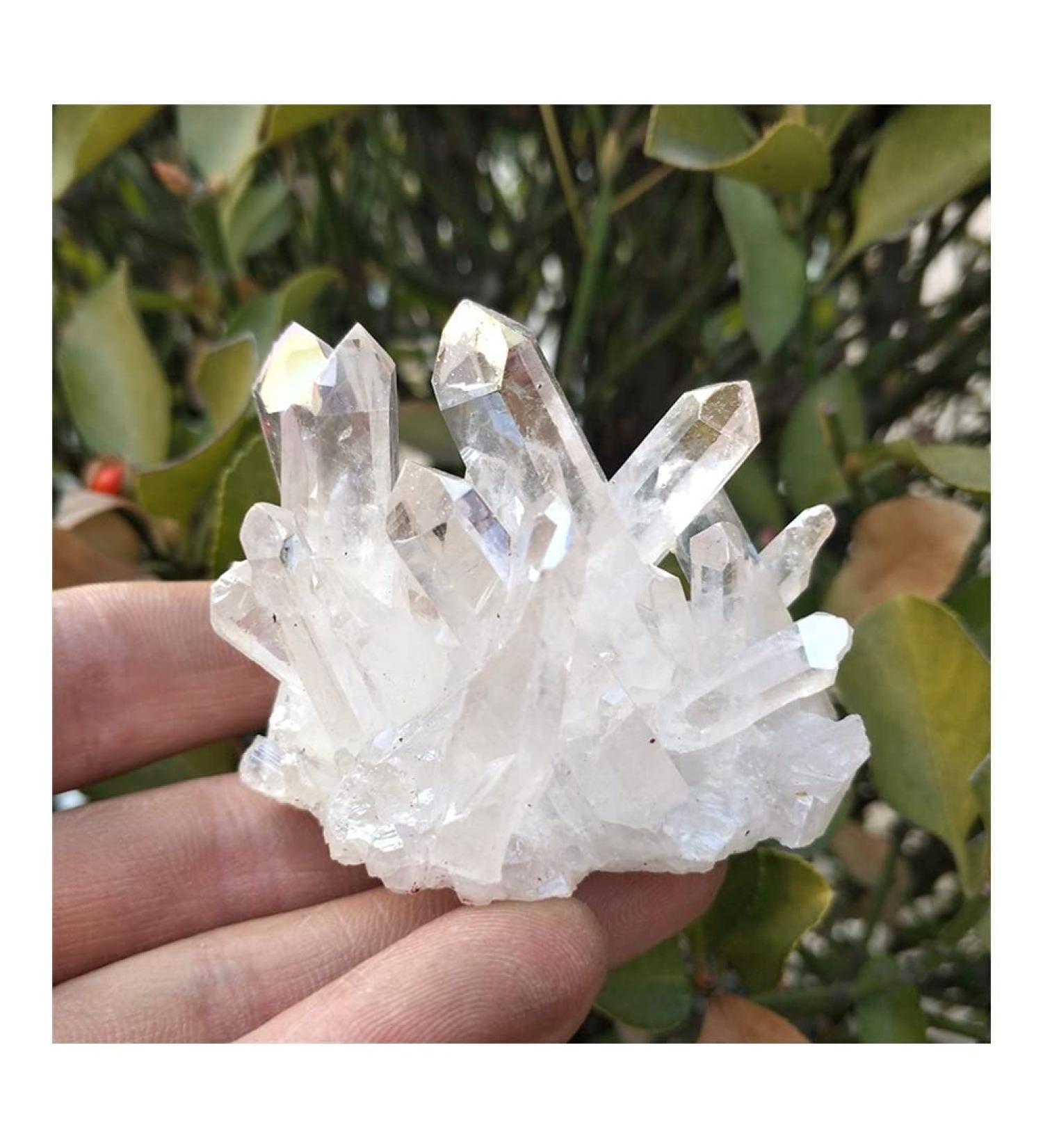 Crystal Natural White Angel Aura Crystal Cluster Electroplating Titanium Coating Quartz Cluster Stone Home Collections - Buy Online on GoSupps.com