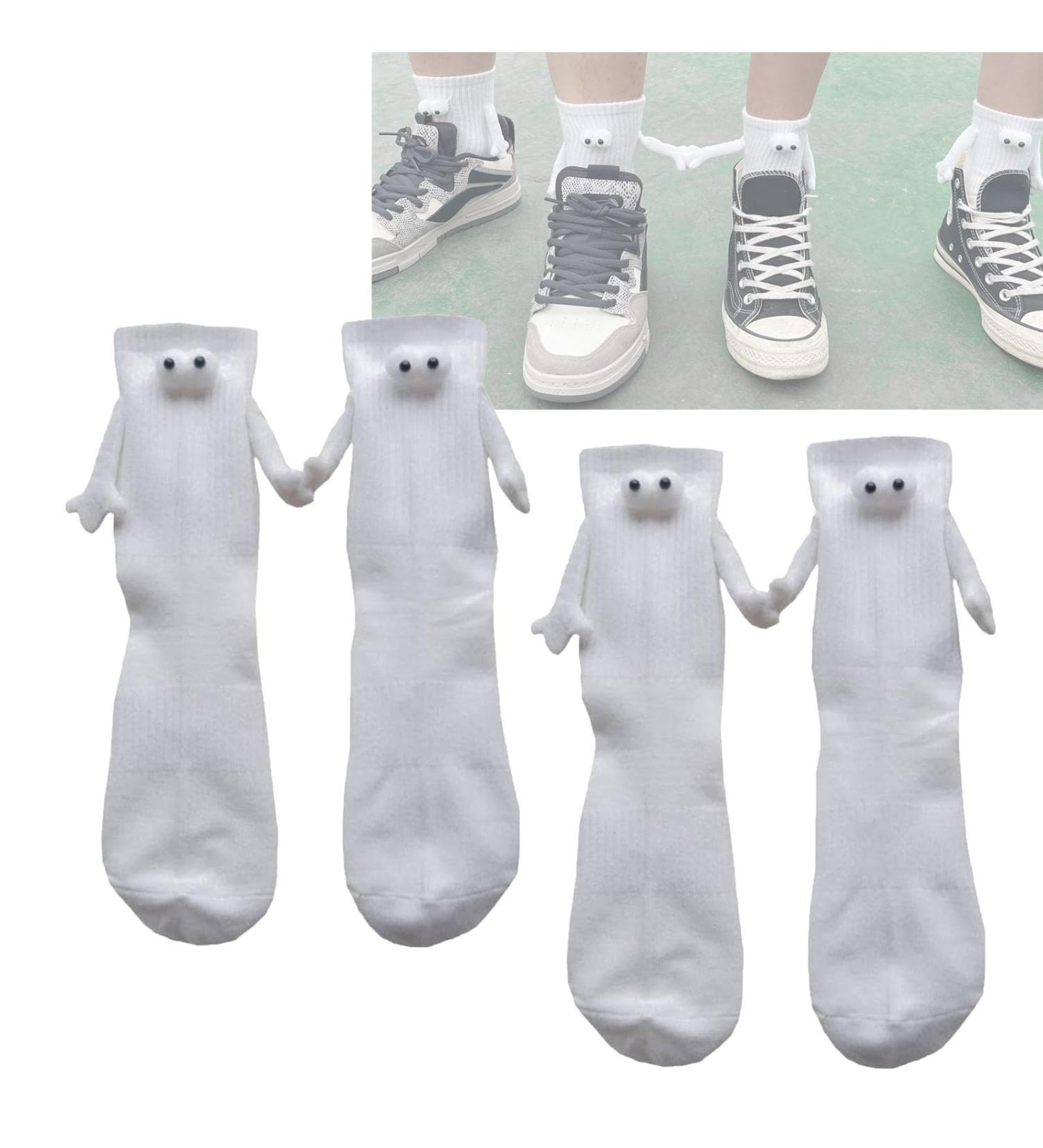 Tundperat Holding Hands Socks - Funny 3D Doll Couple Socks (2 Pairs, White) - Buy Online on GoSupps.com