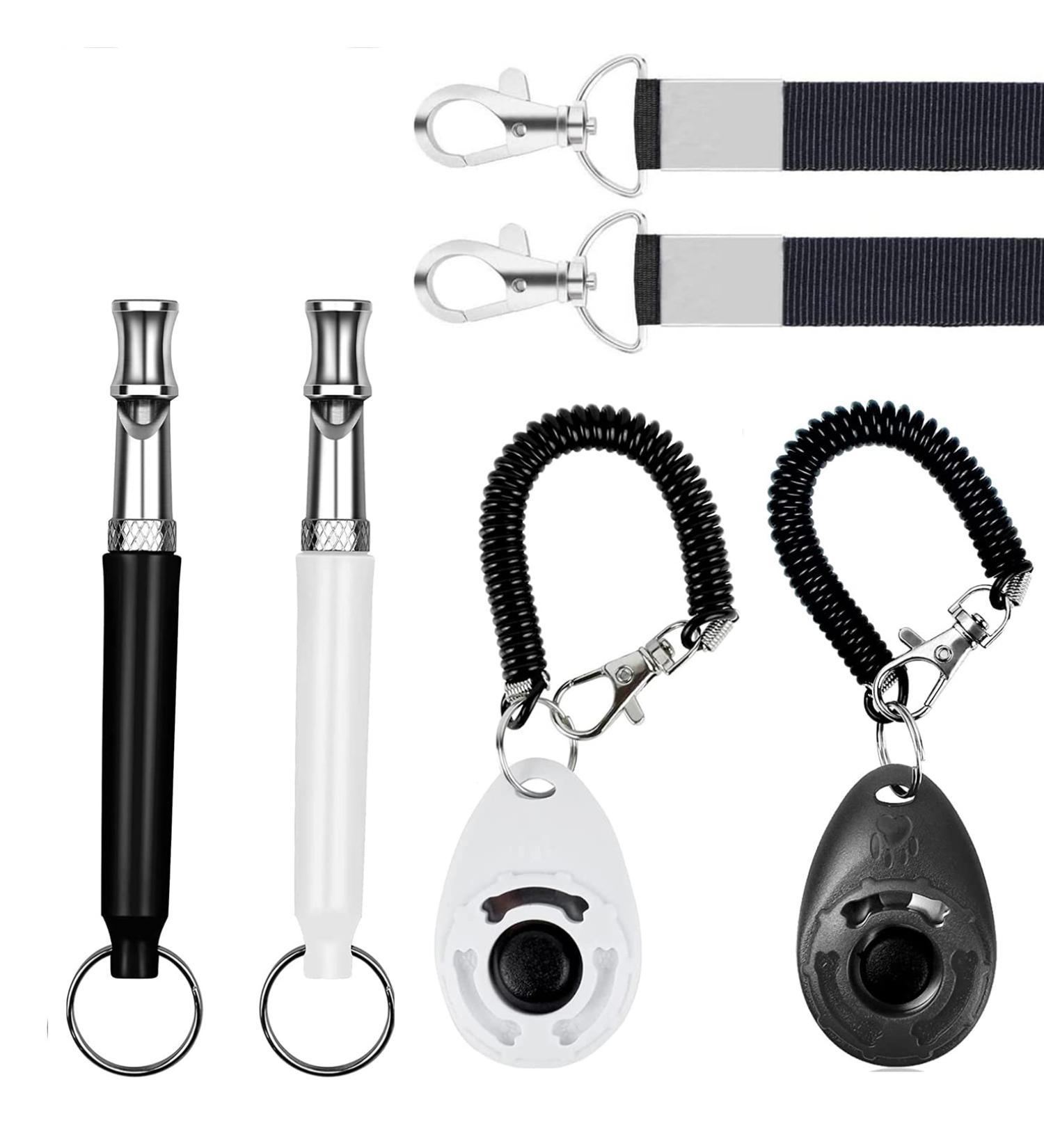 Dog Whistle and Dog Clicker Dog Training Kit Adjustable Frequencies Pitch Whistle with Black Lanyard and Wrist Strap for Dog Training Durable Lightweight Easy to Use 4 Pack (Black and White) - Buy Online on GoSupps.com