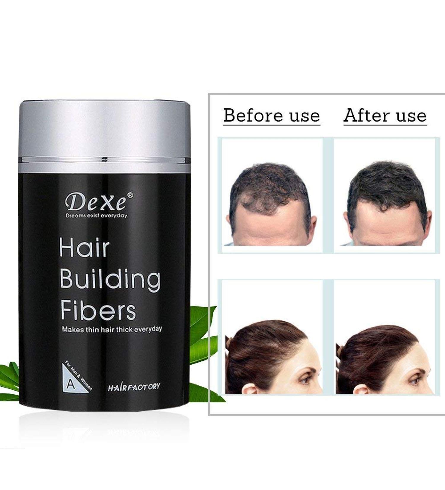 Dexe Hair Building Fibers - Keratin Hair Fiber for Thinning Hair and Bald Spots - Hair Fibers for Women and Men (Black) - Buy Online on GoSupps.com