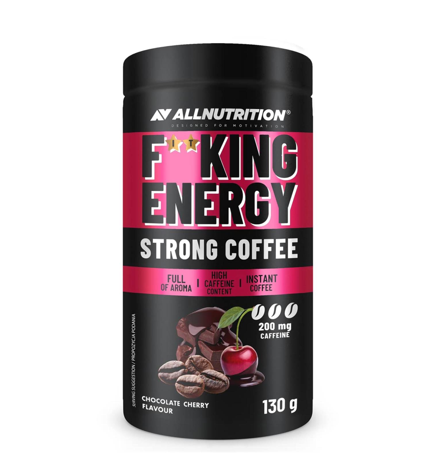 ALLNUTRITION Fitking Energy Strong Coffee - Instant Coffee - High Caffeine Content - Flavored Coffee - Daily Energy Boost - Very Aromatic - 130 g - Cherry Chocolate - Buy Online on GoSupps.com