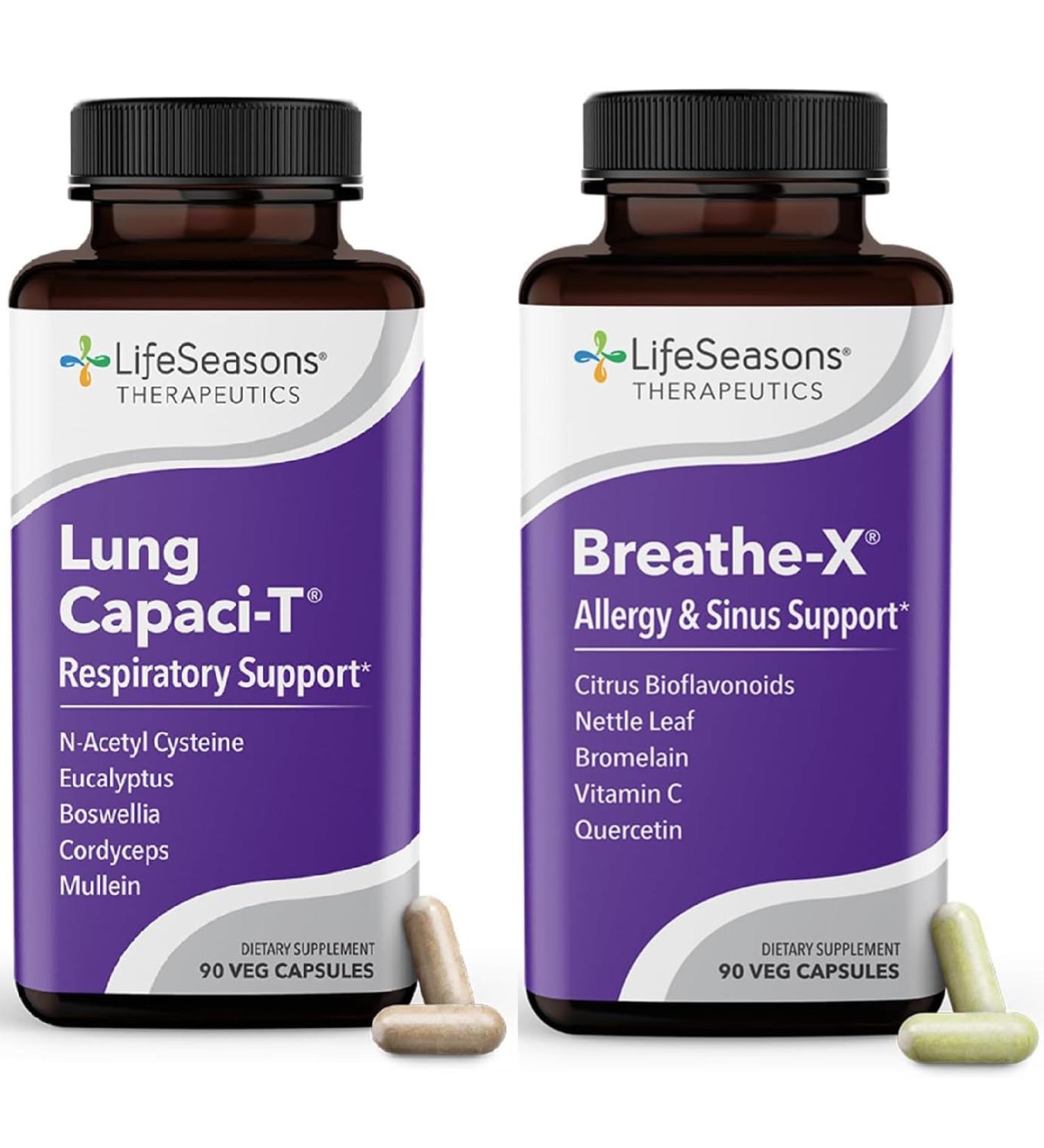 LifeSeasons Breathe-X with Lung Capaci-T - Allergy & Respiratory Support - Fast Acting Sinus Relief - Increases Oxygen Capacity & Reduces Mucus - 180 Capsules - Buy Online on GoSupps.com