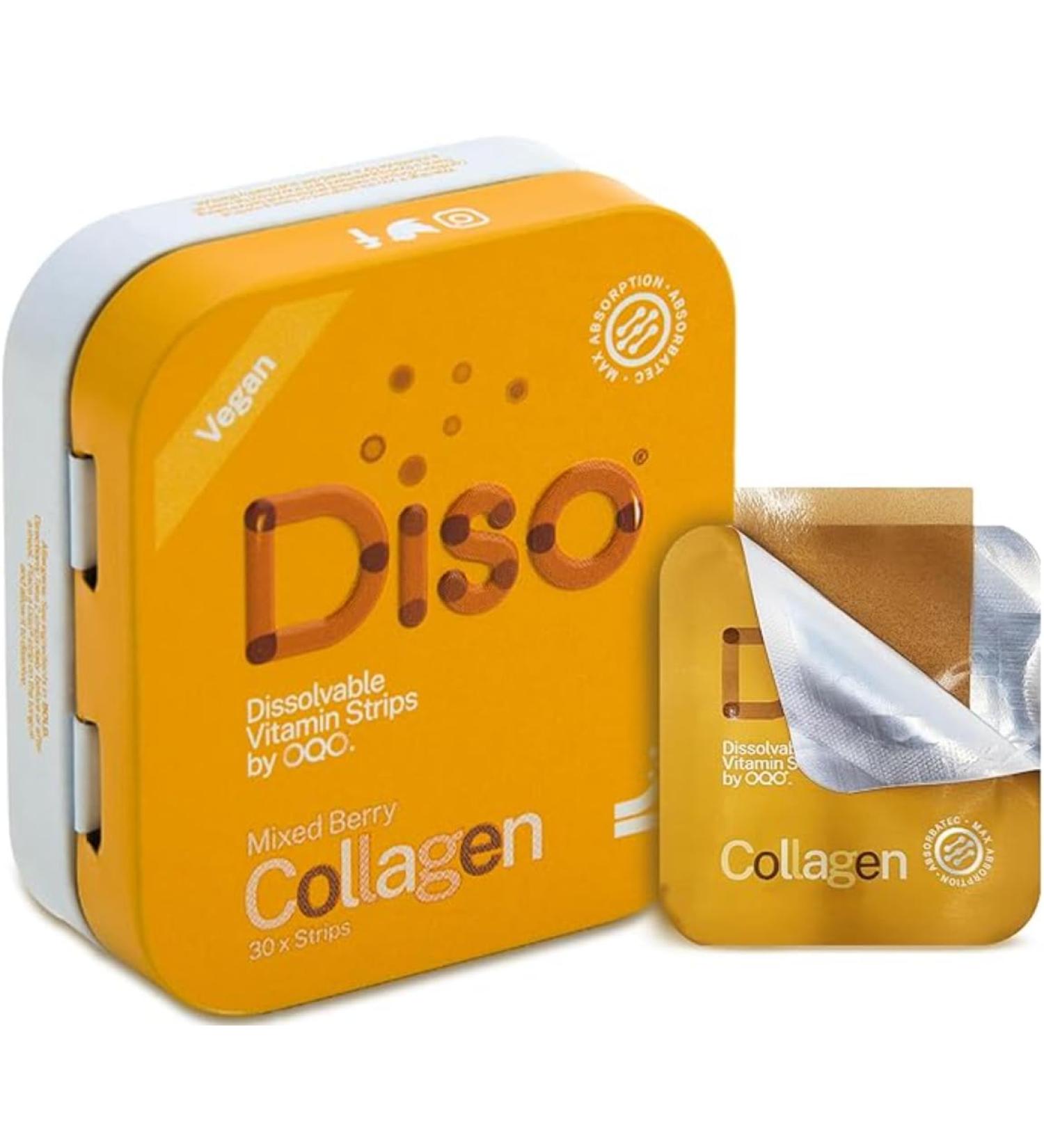 DISO - Collagen Boost - Fast-Dissolving Oral Strips, Mixed Berry Flavor, Vegan, Sugar Free, Maximum Absorption to Help Produce Collagen, Gluten Free, Individually Wrapped, 30 Dissolable Strips - Buy Online on GoSupps.com