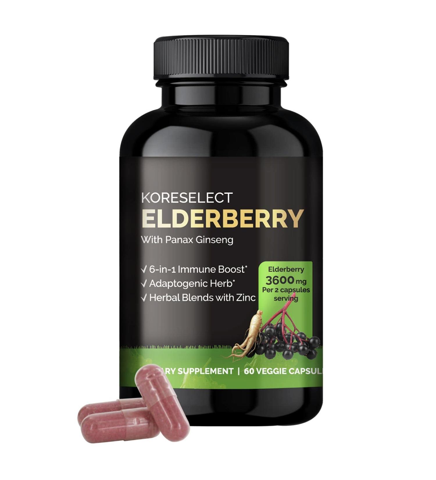 KORESELECT Elderberry Capsules with Panax Ginseng - Immune Support Herbal Blend - 60 Capsules - Buy Online on GoSupps.com