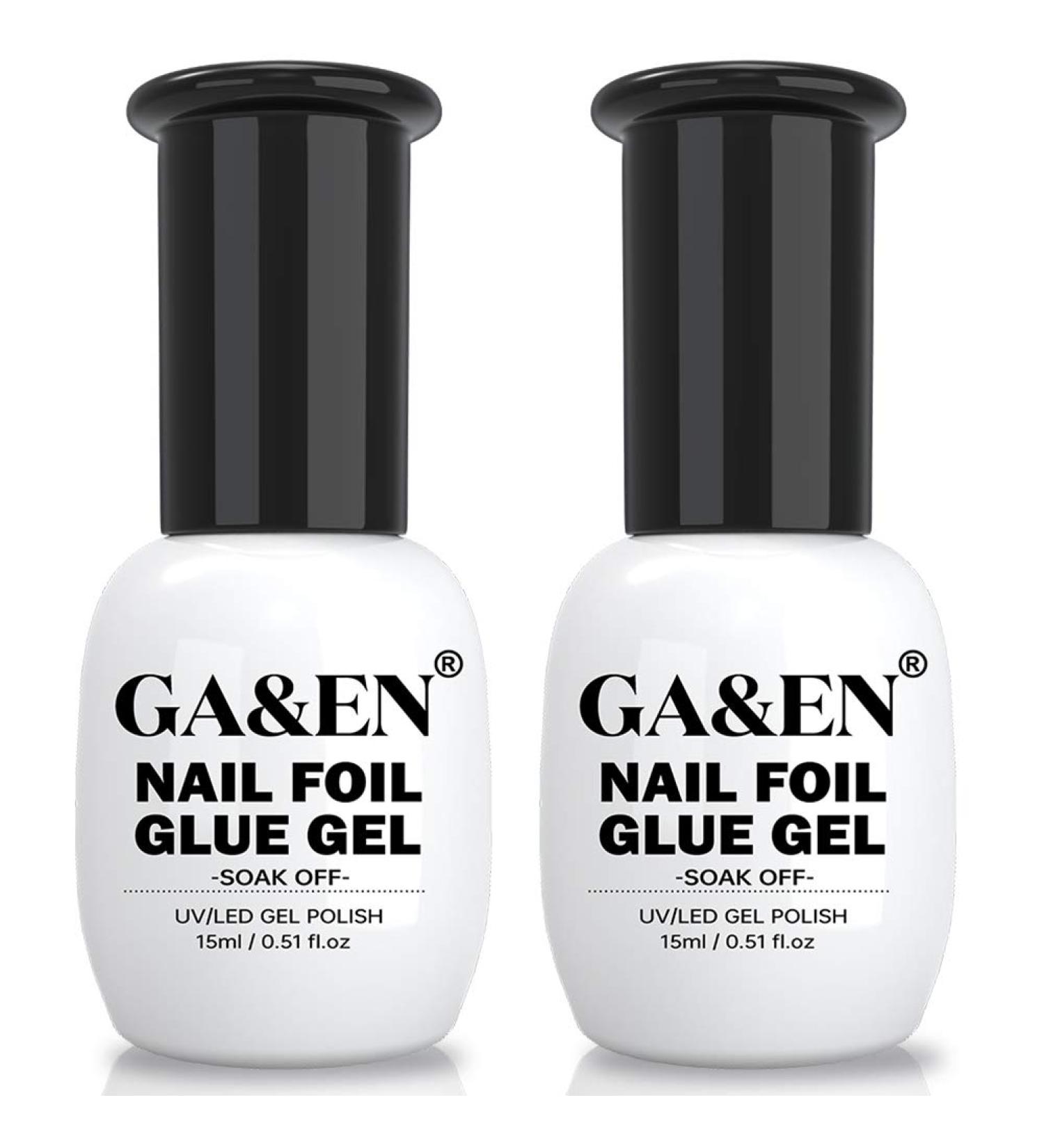 Nail Foil Glue Gel 15ml x 2 Bottles - Strong Adhesion for Art Stickers, Soak Off LED Lamp Required - DIY Manicure with Gift Box - Buy Online on GoSupps.com
