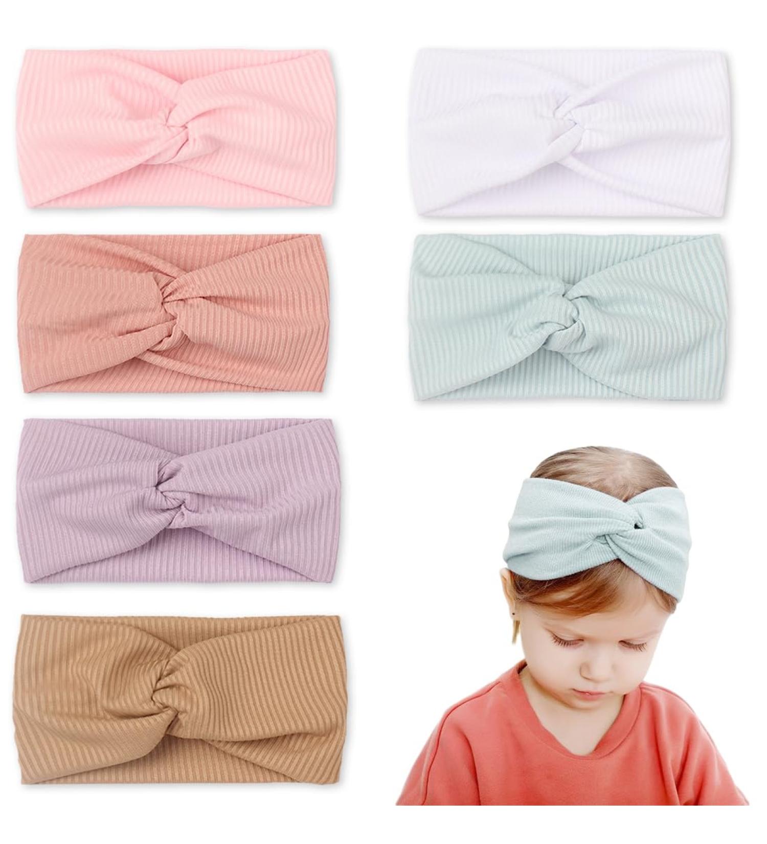 6 Pack Baby Turban Headbands for Girls (0-3 Months) | Soft Elastic Knitted Hairbands | Perfect Newborn Accessories - Buy Online on GoSupps.com