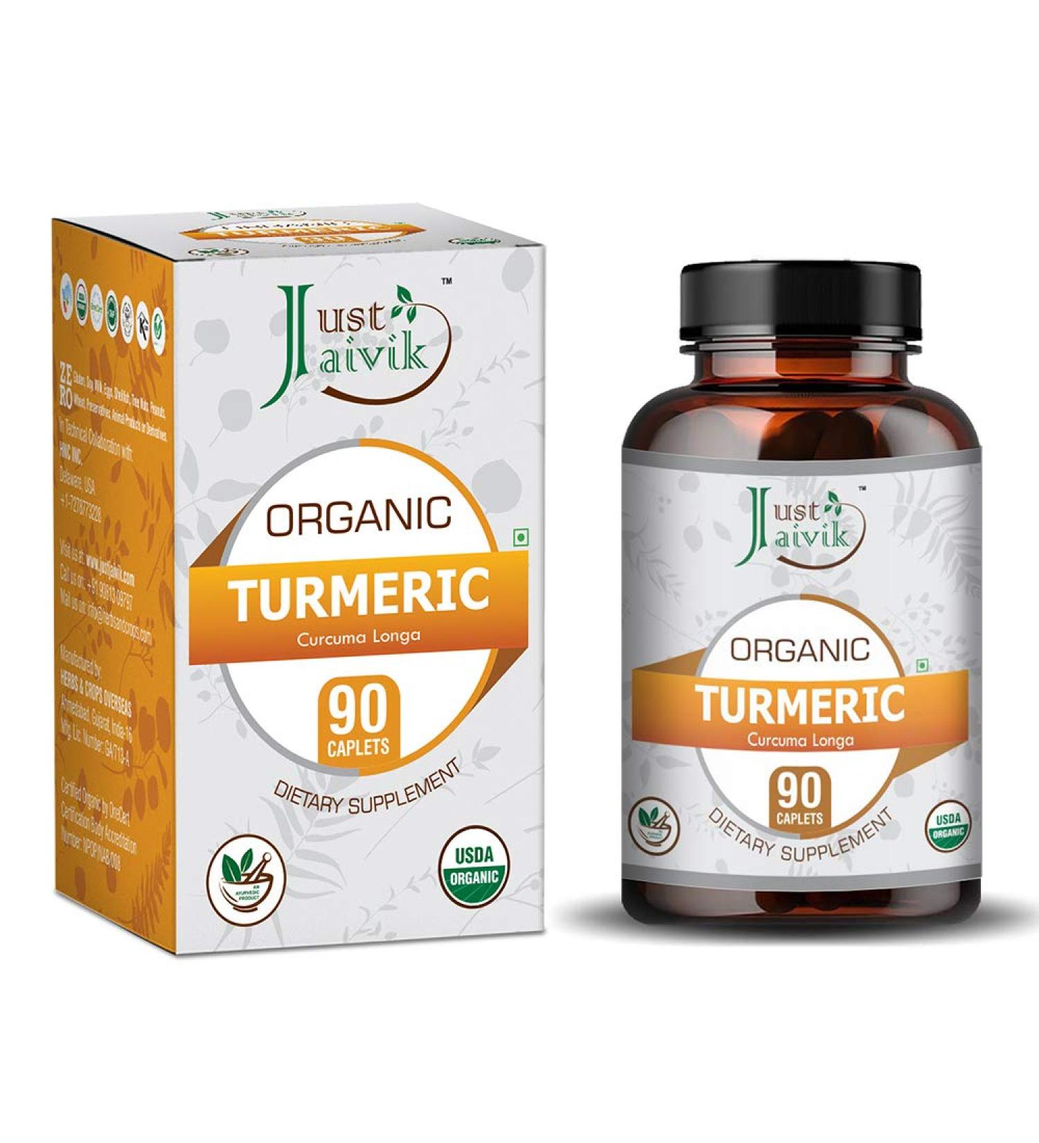 Just Jaivik Organic Turmeric (Haldi | Curcuma Longa) Tablets - A Dietary Supplements - 750 mg (Pack 90 Organic Tablets) | Supports Digestion and Overall Health and Well-Being