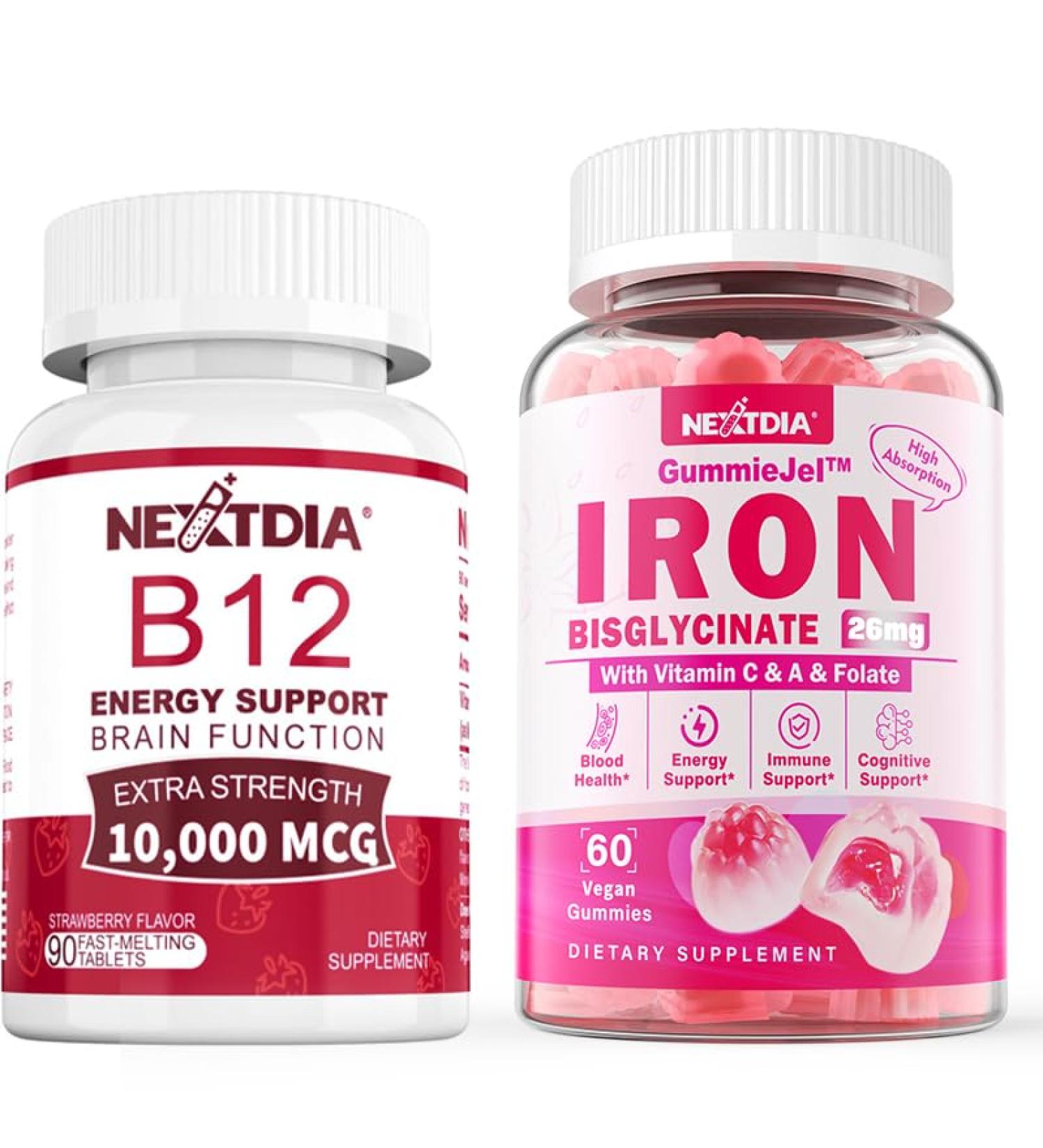 Nextdia Iron Filled Gummies 26mg+ Vitamin B12 Methylcobalamin 10000 mcg Tablets - Buy Online on GoSupps.com