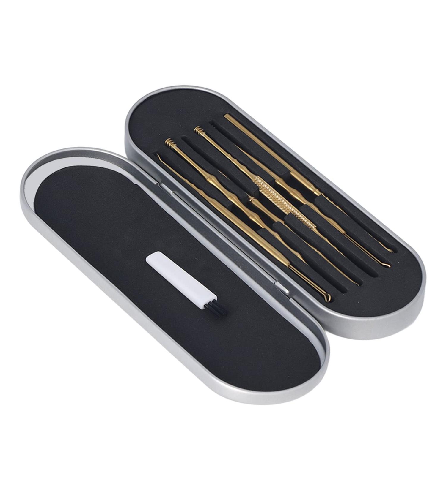 Stainless Steel Earwax Removal Kit with Portable Case - Gold | Ear Cleaning Tool for Home & Travel - Buy Online on GoSupps.com