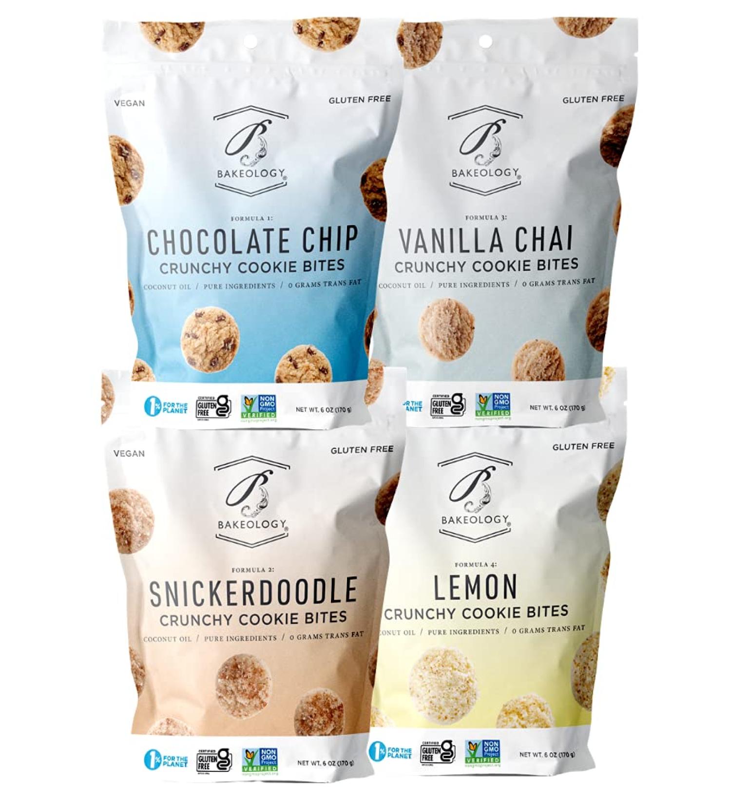 Bakeology Vegan Gluten-Free Mini Cookie Bites - Dairy-Free, Non-GMO, 0g Trans Fat (Variety Pack) - Buy Online on GoSupps.com